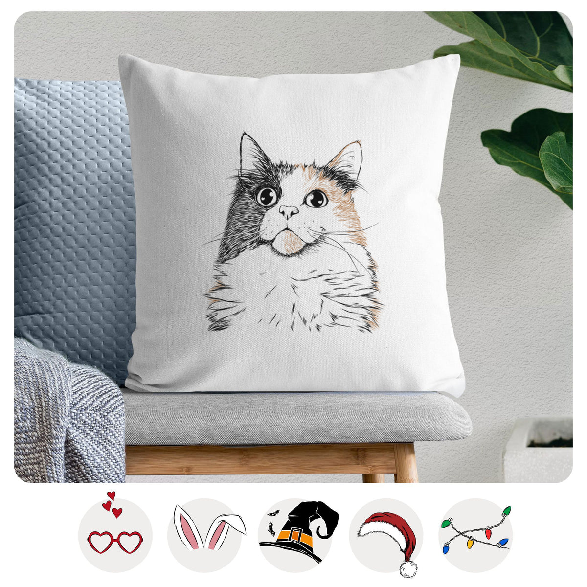 Greta the Calico Cat - Throw Pillow Cover