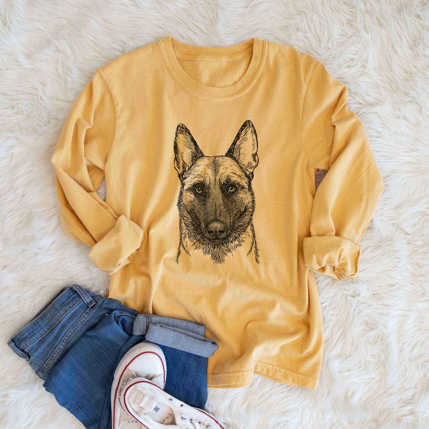 Bare Gunther the Belgian Malinois - Men's Heavyweight 100% Cotton Long Sleeve