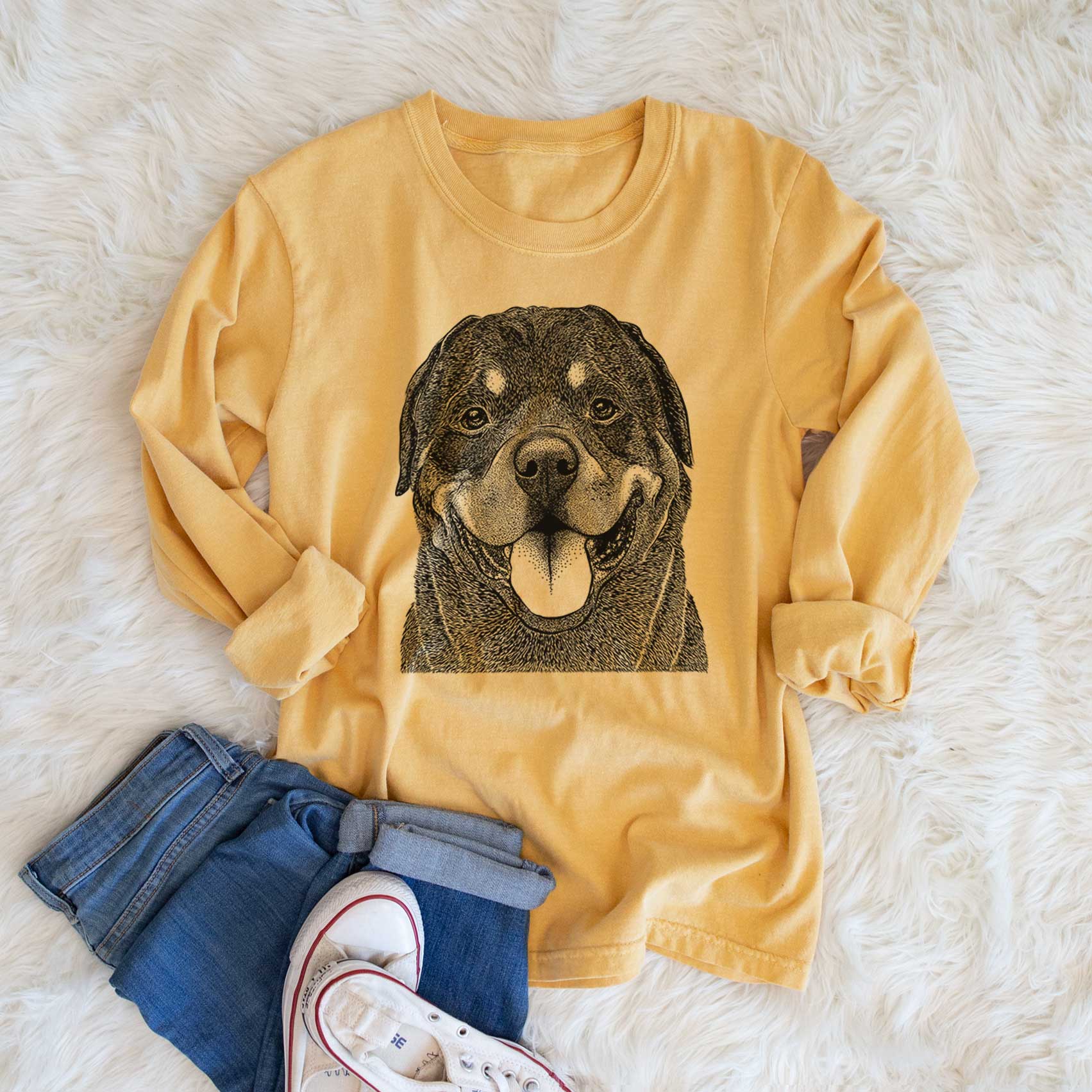 Bare Hagan the Rottweiler - Men's Heavyweight 100% Cotton Long Sleeve