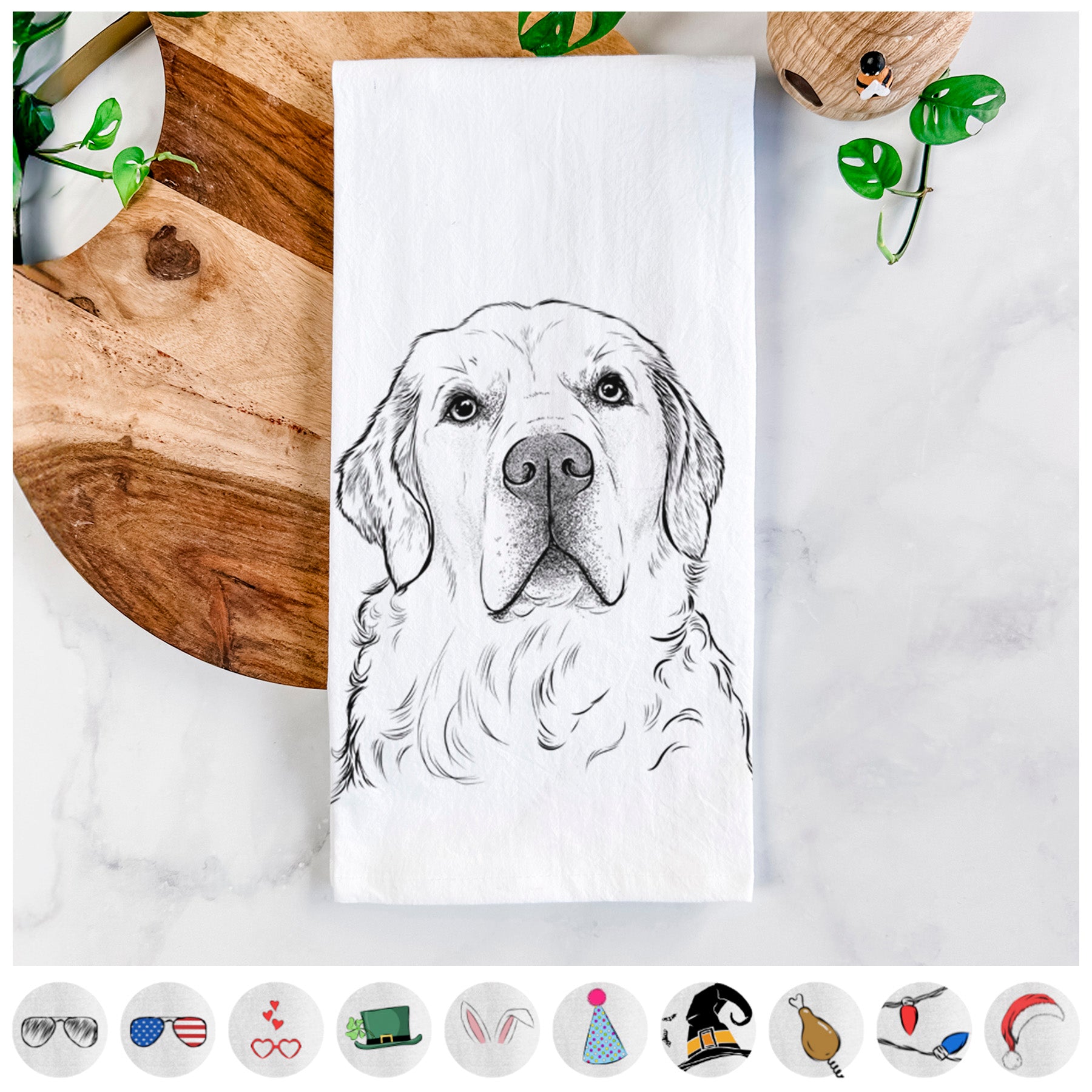 Hank the Irish Cream Golden Retriever Tea Towel