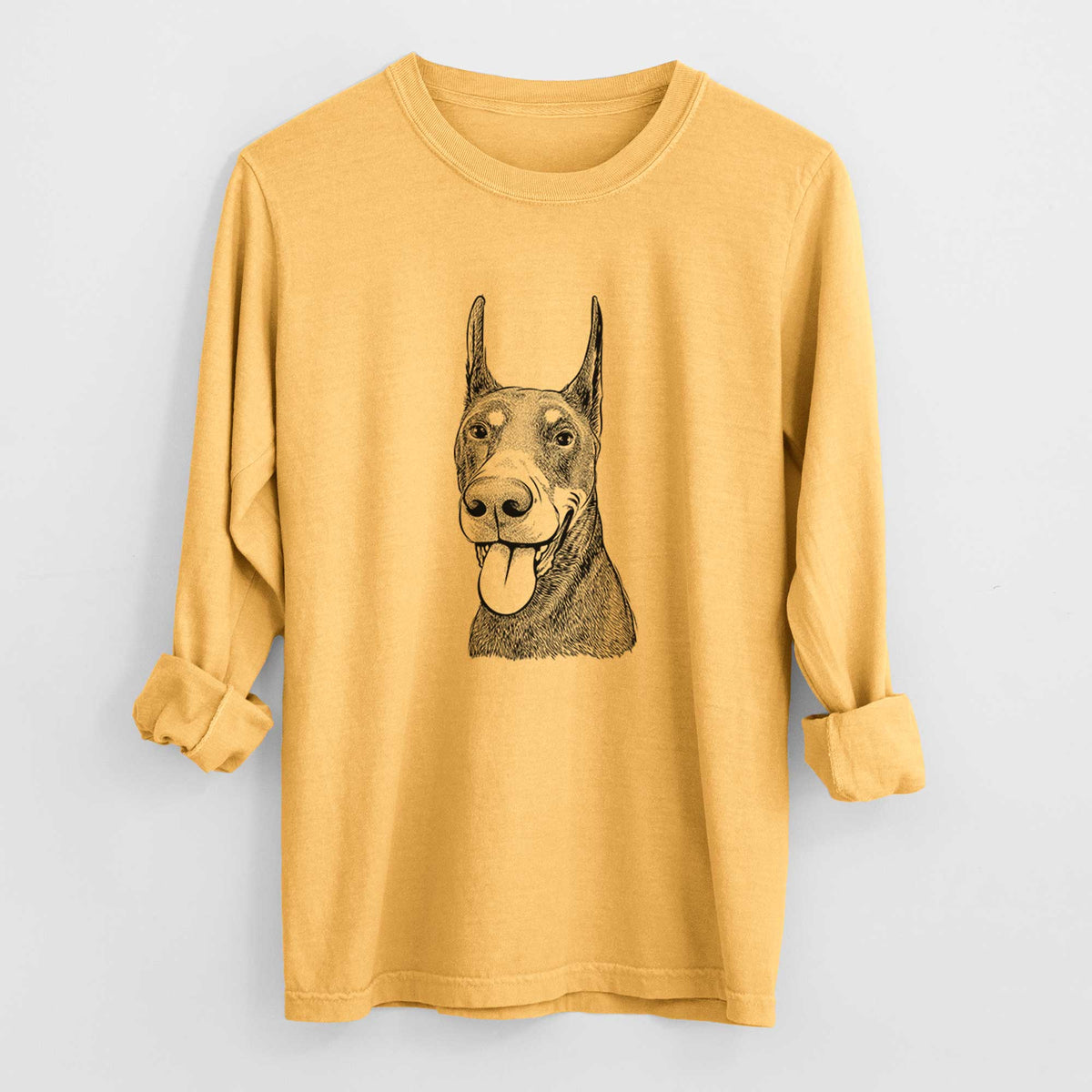 Bare Happy Sunny the Doberman Pinscher - Men's Heavyweight 100% Cotton Long Sleeve