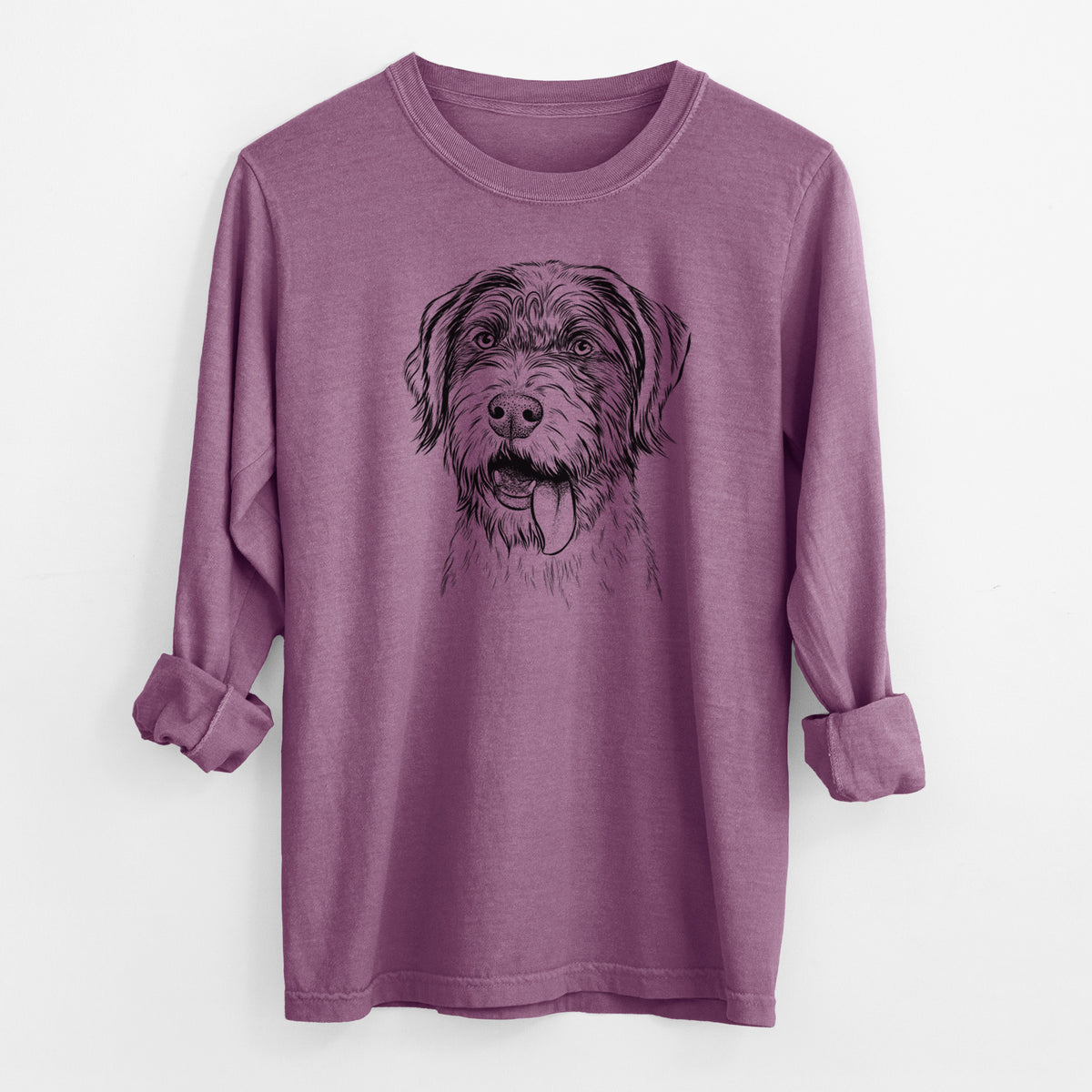 Bare Hazel the German Wirehaired Pointer Mix - Men's Heavyweight 100% Cotton Long Sleeve