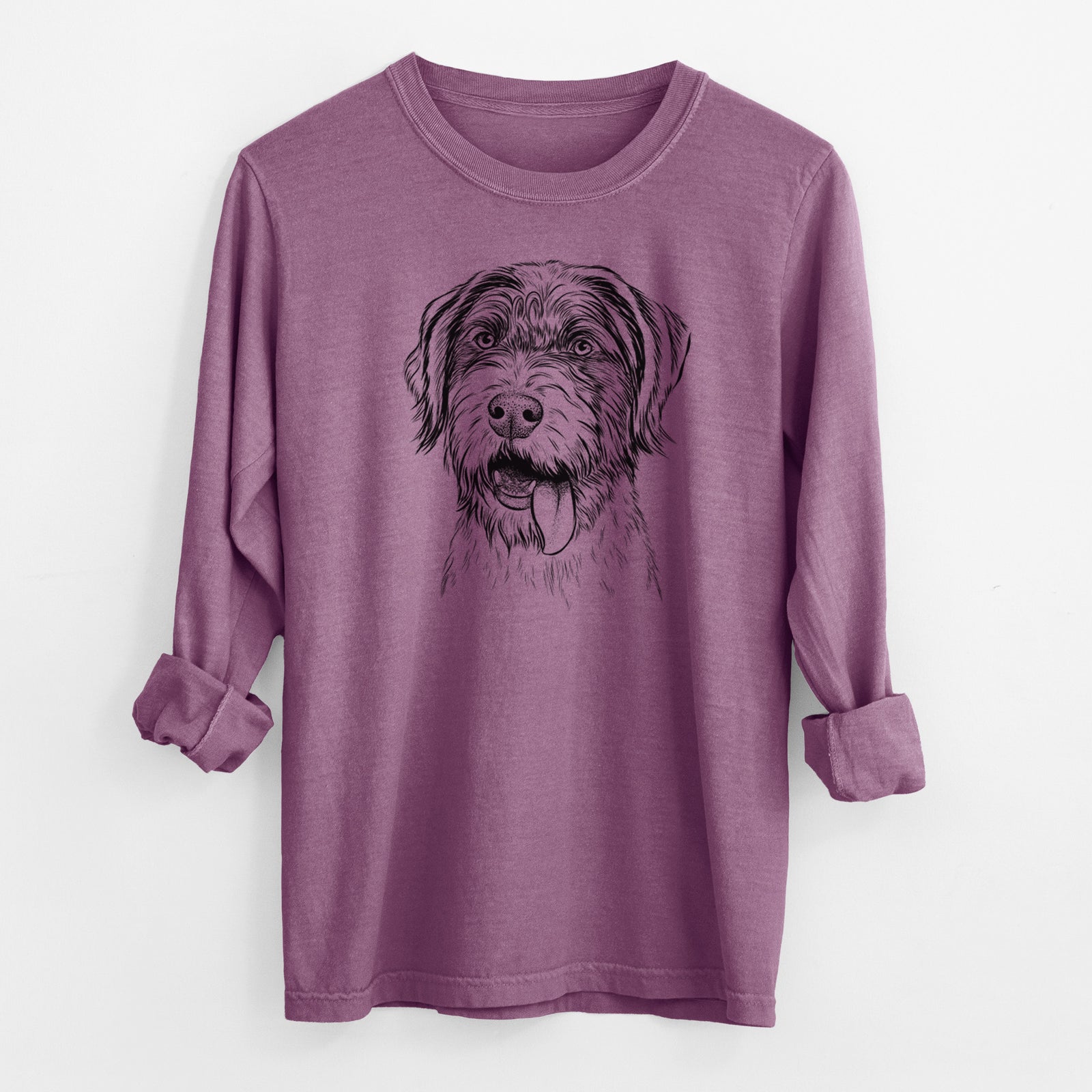 Bare Hazel the German Wirehaired Pointer Mix - Men's Heavyweight 100% Cotton Long Sleeve