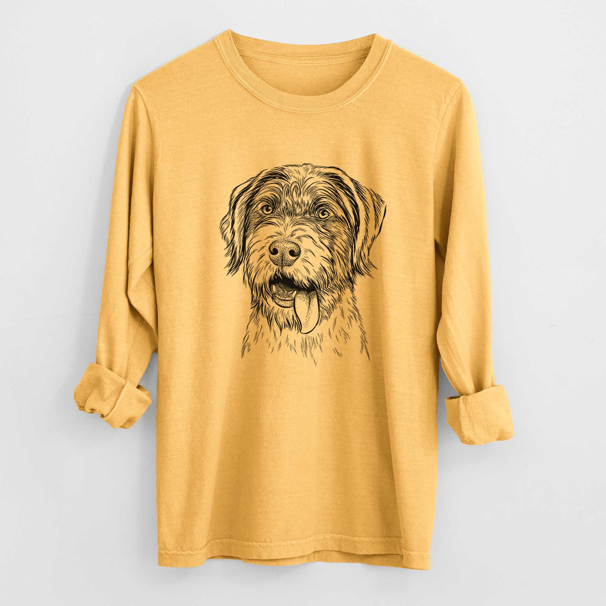 Bare Hazel the German Wirehaired Pointer Mix - Men's Heavyweight 100% Cotton Long Sleeve