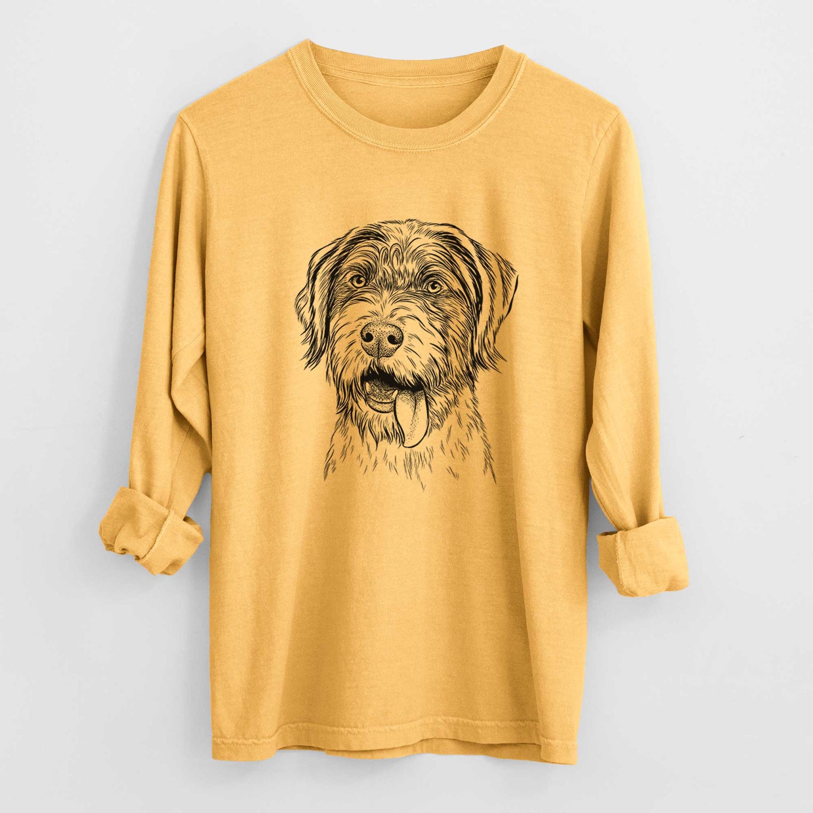 Bare Hazel the German Wirehaired Pointer Mix - Men's Heavyweight 100% Cotton Long Sleeve