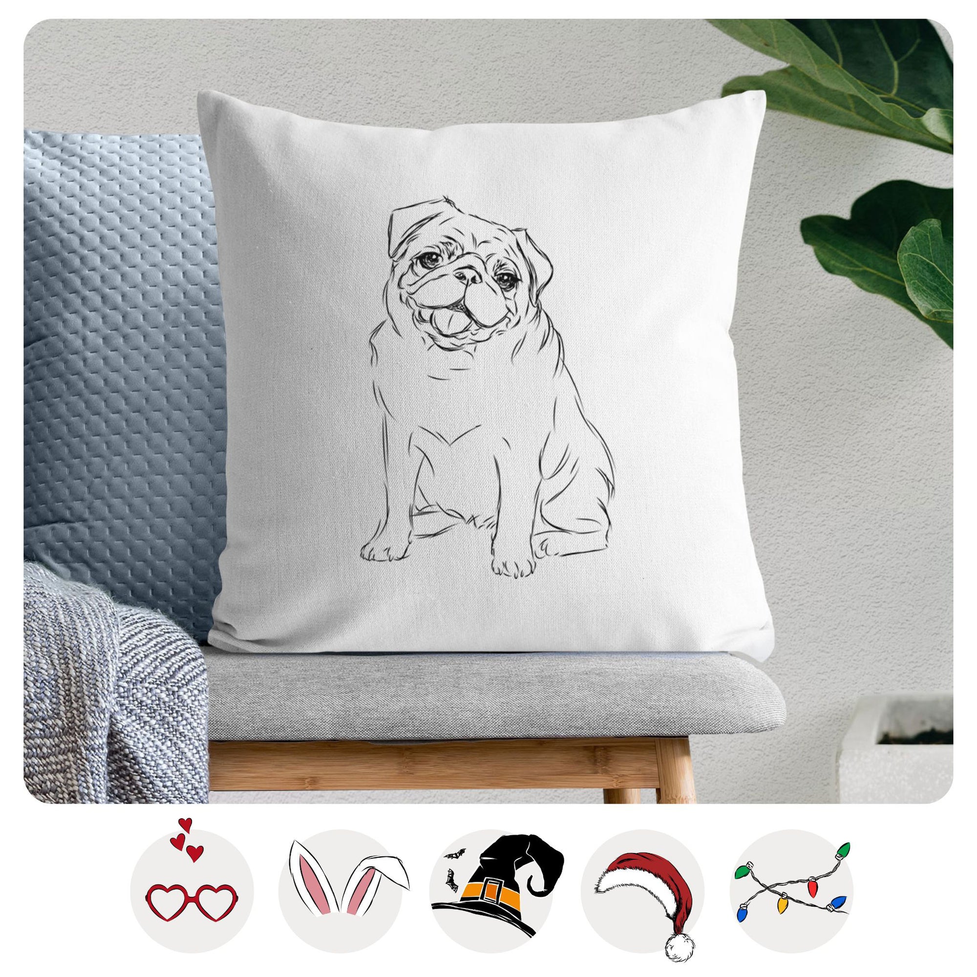 Higgins the Pug - Throw Pillow Cover