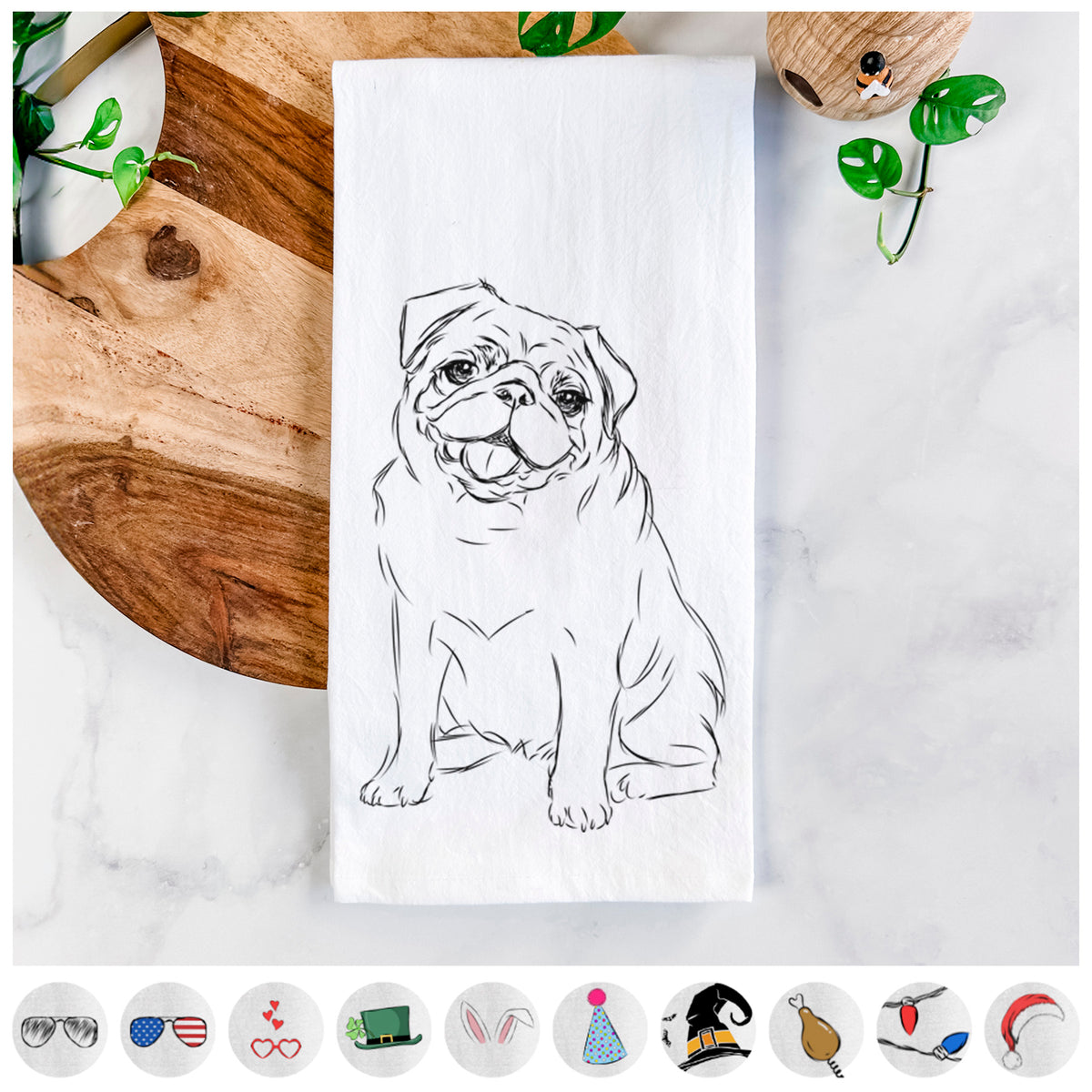 Higgins the Pug Tea Towel