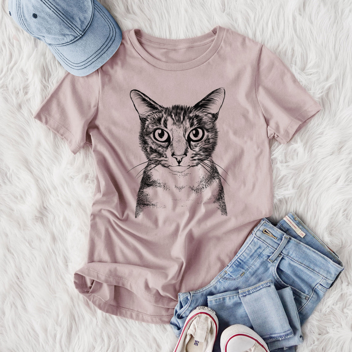 Bare Hobbes the Tabby Cat - Women's Lightweight Relaxed Fit 100% Cotton Crewneck