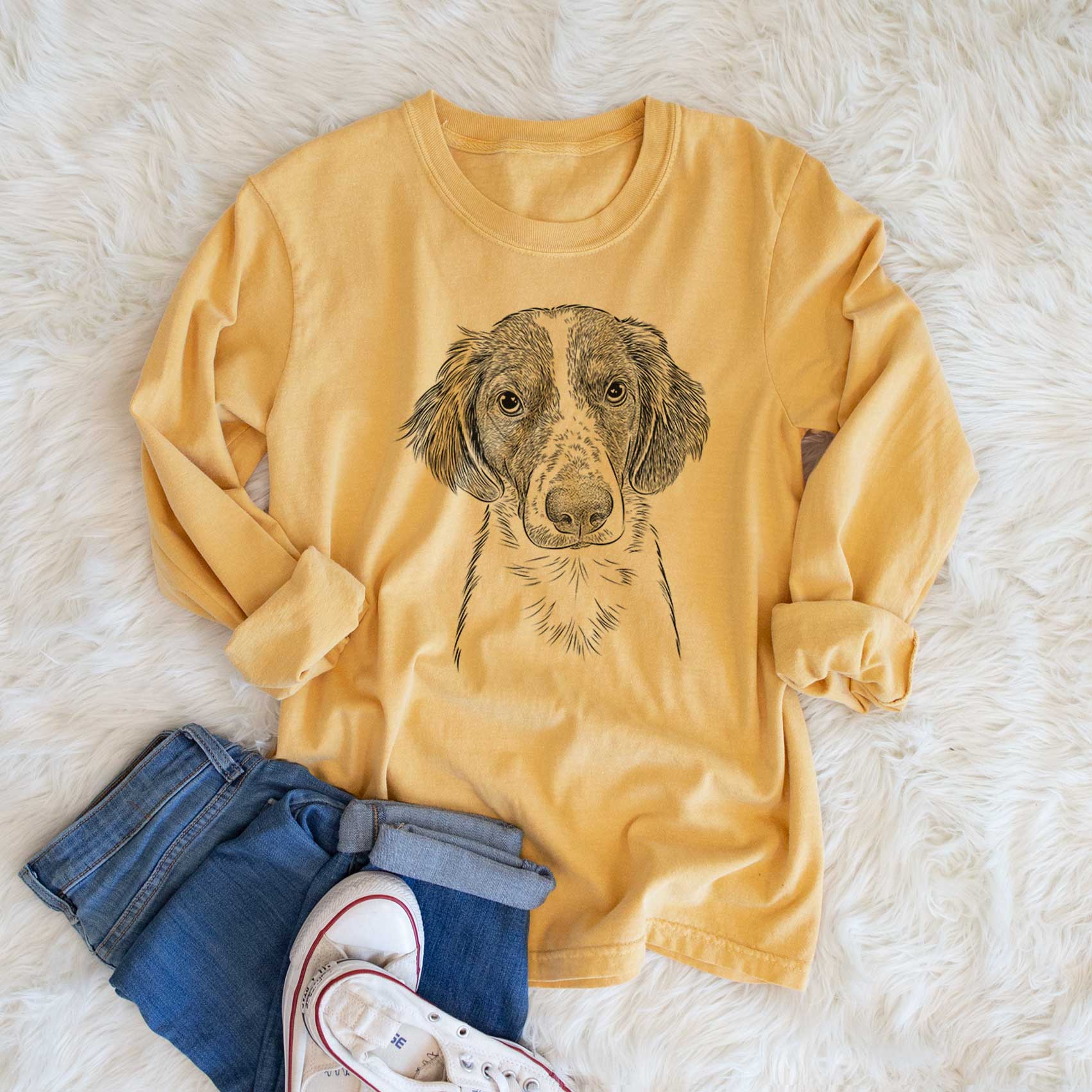 Bare Holly the Brittany Spaniel - Men's Heavyweight 100% Cotton Long Sleeve