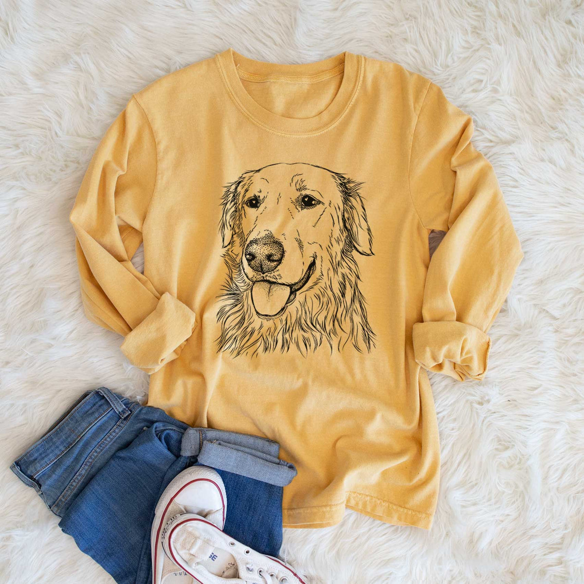 Bare Hopper the Golden Retriever - Men's Heavyweight 100% Cotton Long Sleeve