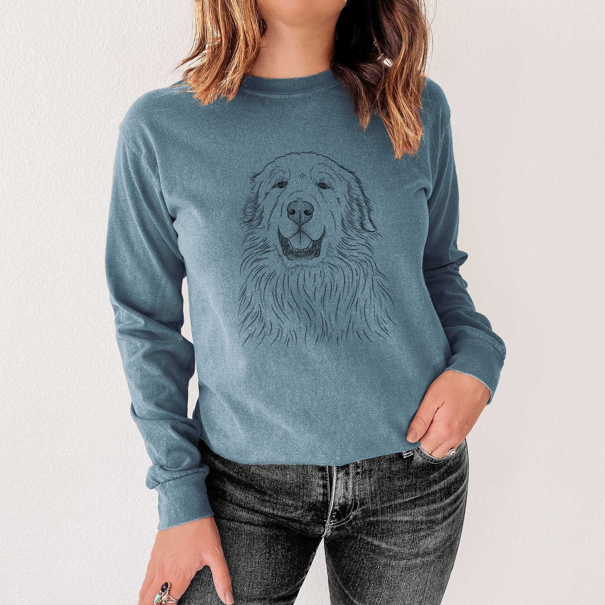 Bare Horton the Great Pyrenees - Men's Heavyweight 100% Cotton Long Sleeve