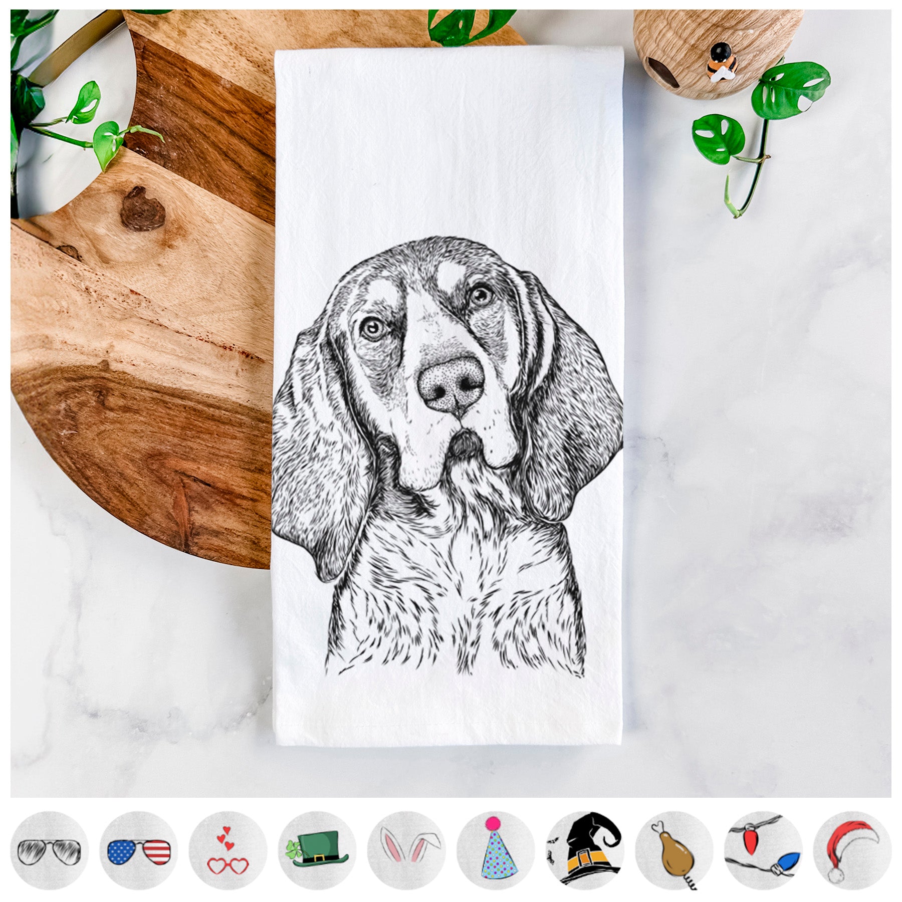 Huck the Bluetick Coonhound Tea Towel