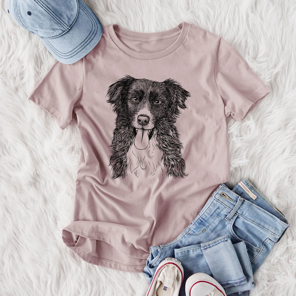 Bare Indi the Border Collie - Women's Lightweight Relaxed Fit 100% Cotton Crewneck