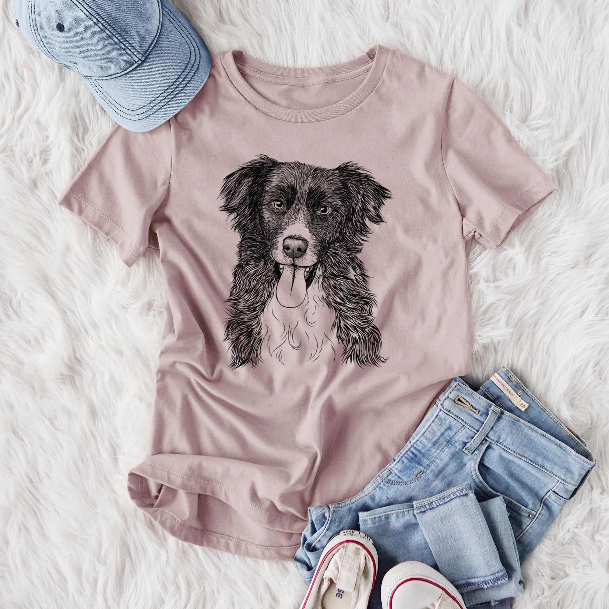 Bare Indi the Border Collie - Women's Lightweight Relaxed Fit 100% Cotton Crewneck