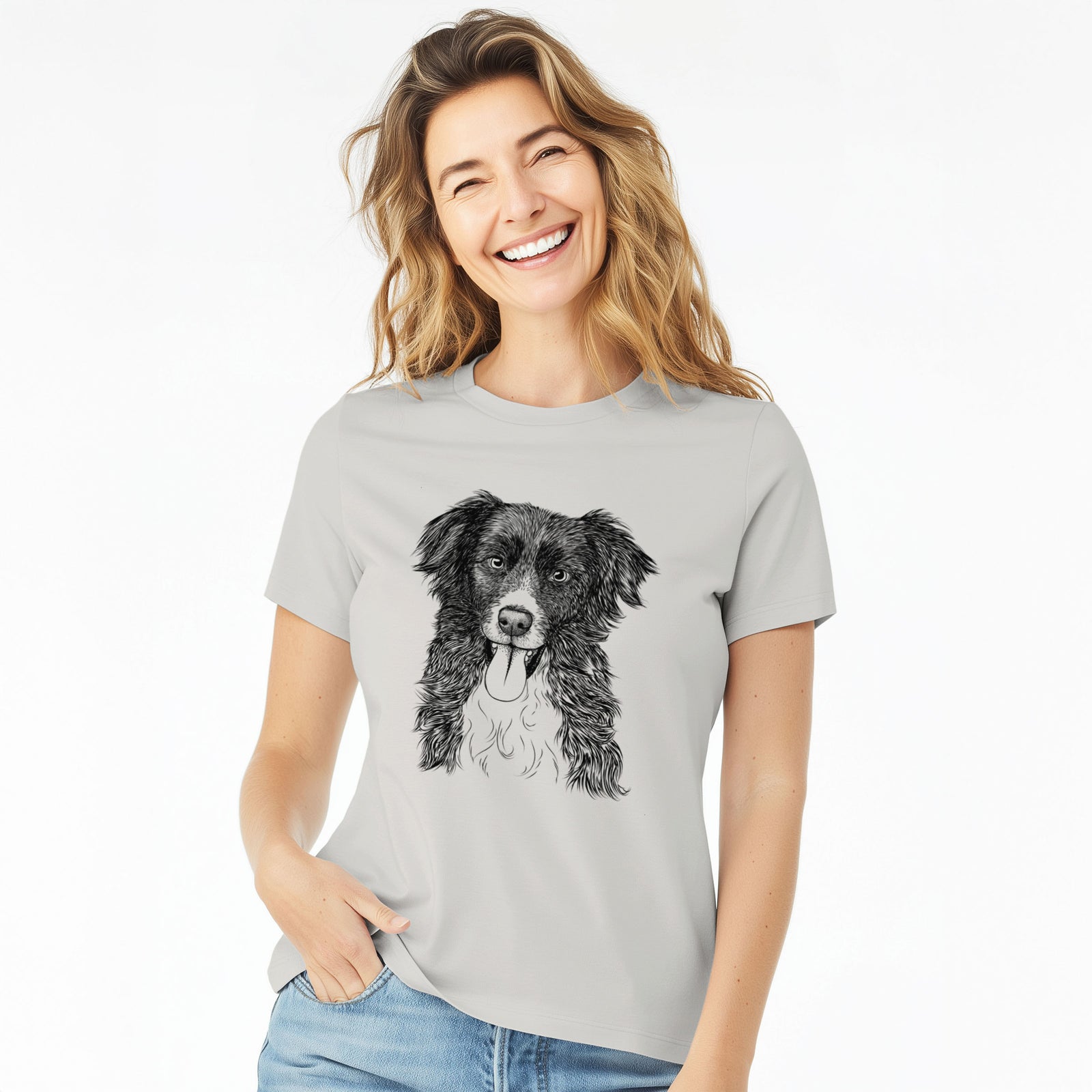 Bare Indi the Border Collie - Women's Lightweight Relaxed Fit 100% Cotton Crewneck
