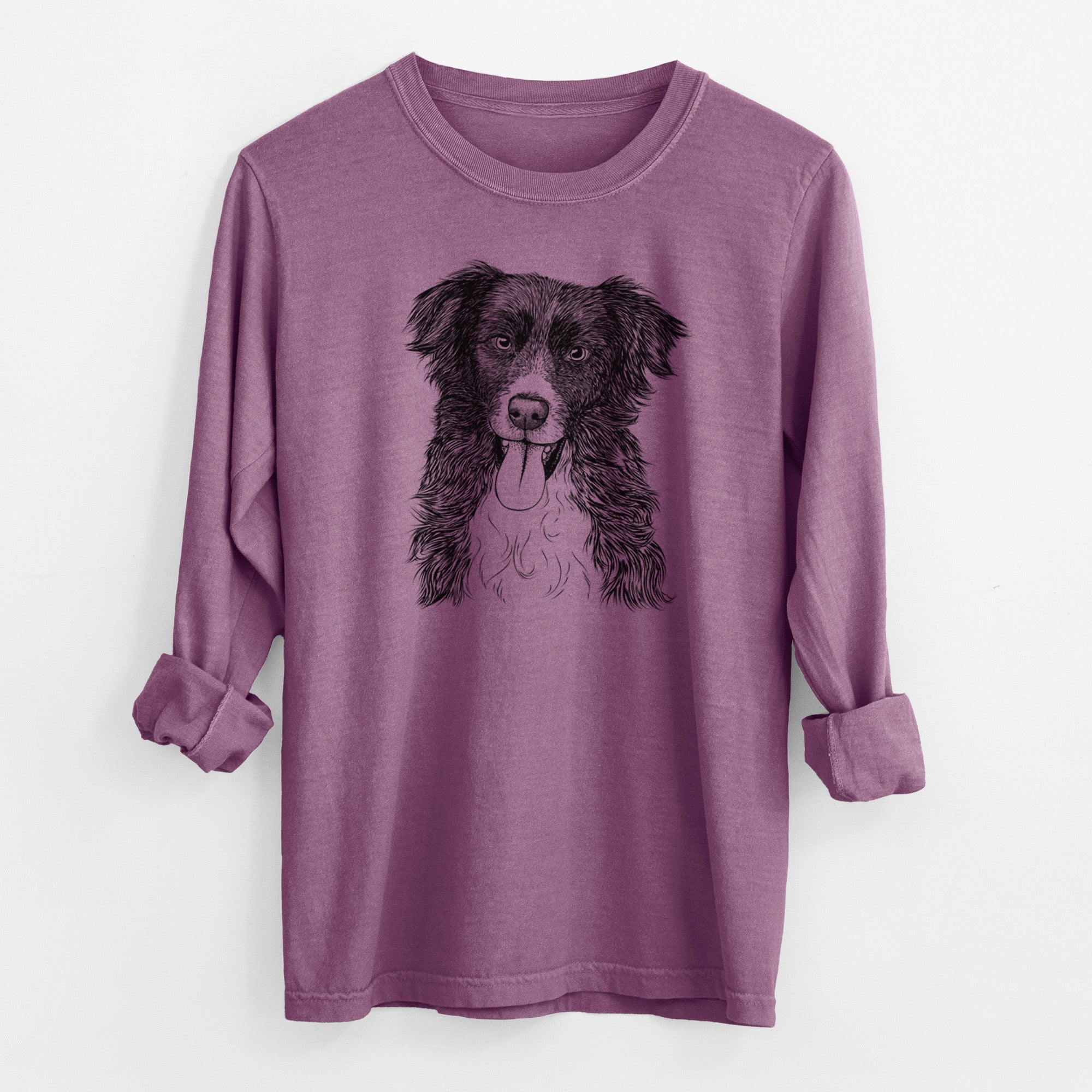 Bare Indi the Border Collie - Men's Heavyweight 100% Cotton Long Sleeve