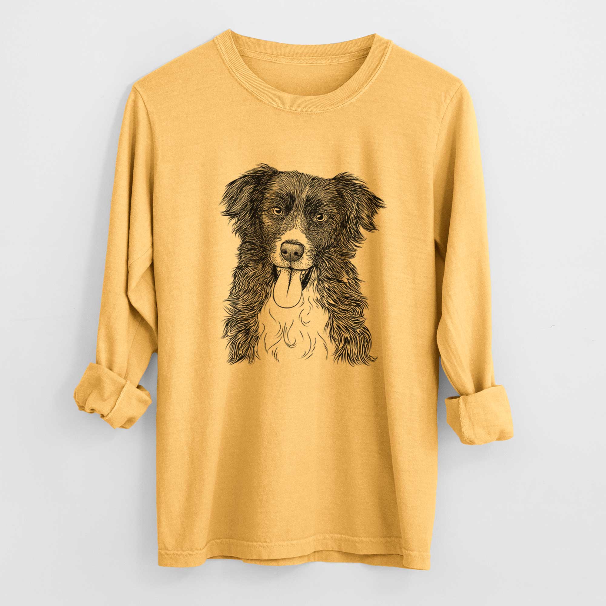 Bare Indi the Border Collie - Men's Heavyweight 100% Cotton Long Sleeve