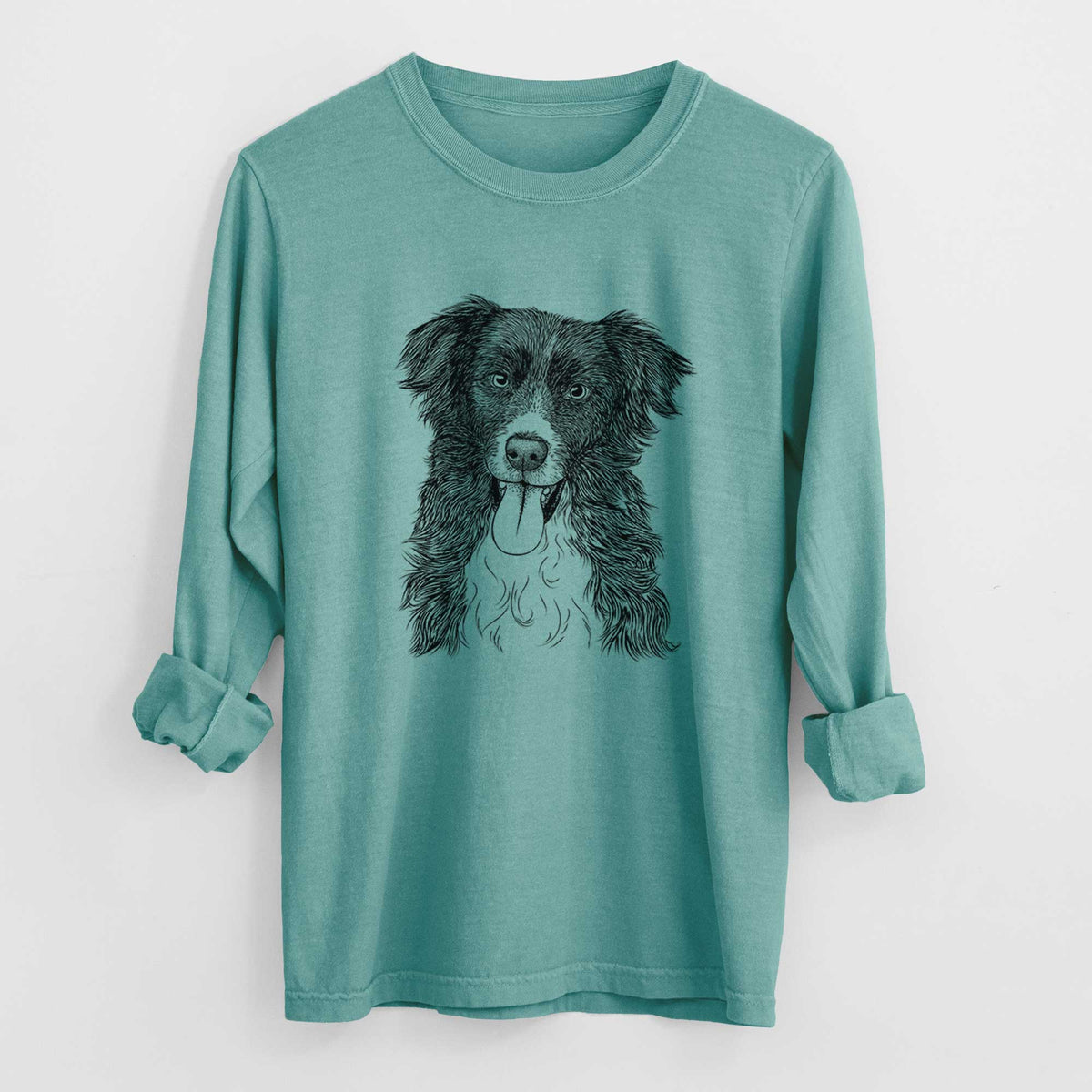 Bare Indi the Border Collie - Men&#39;s Heavyweight 100% Cotton Long Sleeve