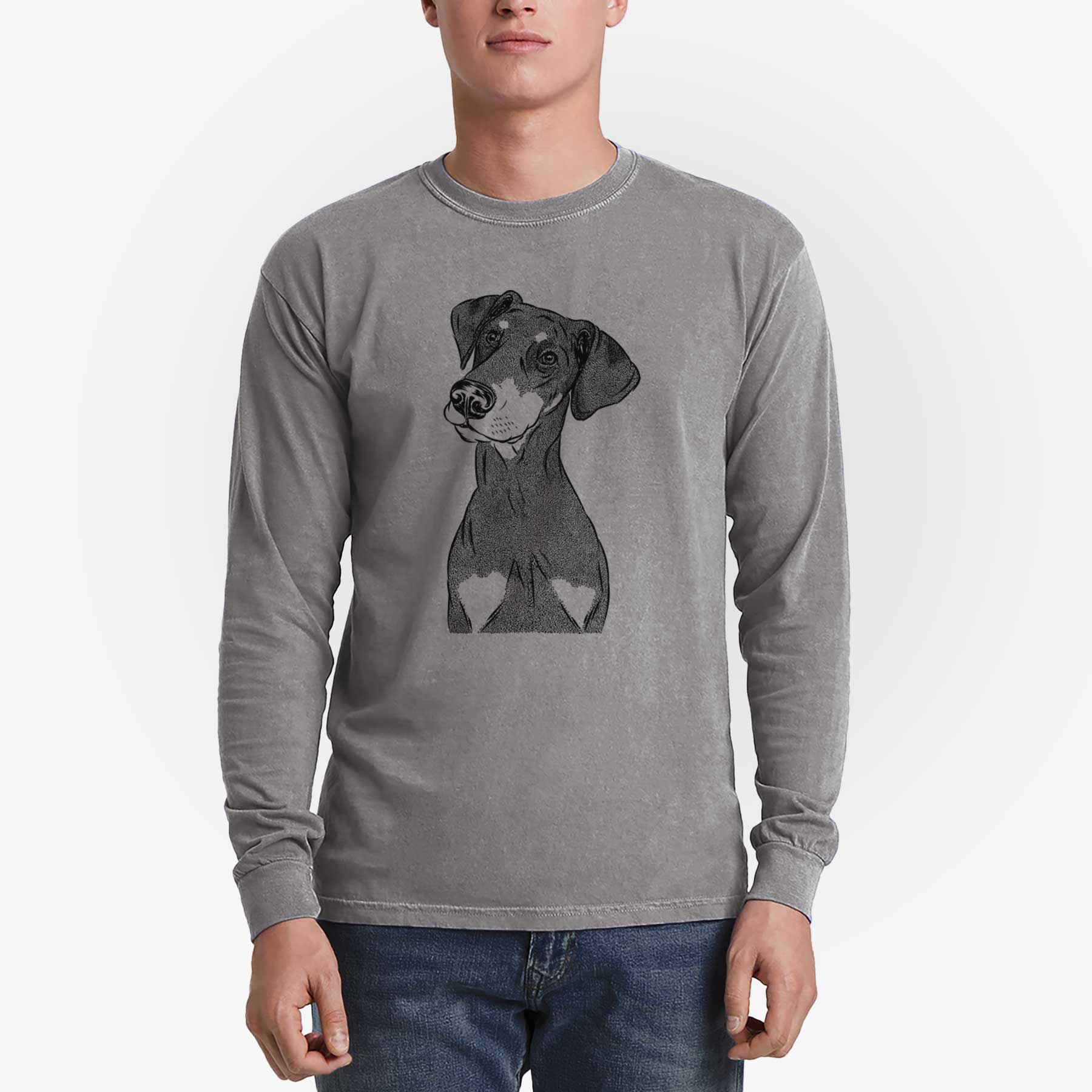 Bare Iroh the Doberman Pinscher - Men's Heavyweight 100% Cotton Long Sleeve