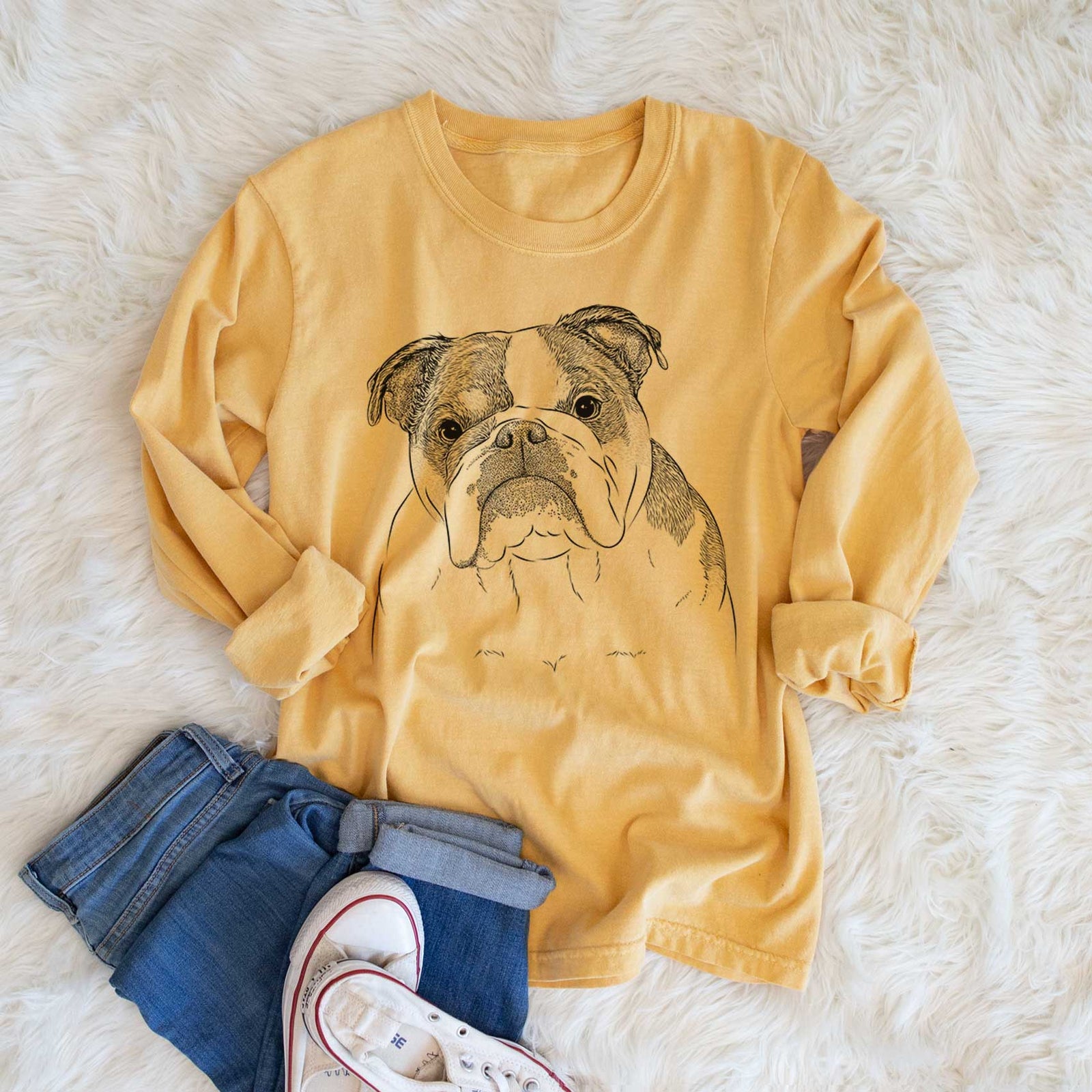 Bare Jack the English Bulldog - Men's Heavyweight 100% Cotton Long Sleeve