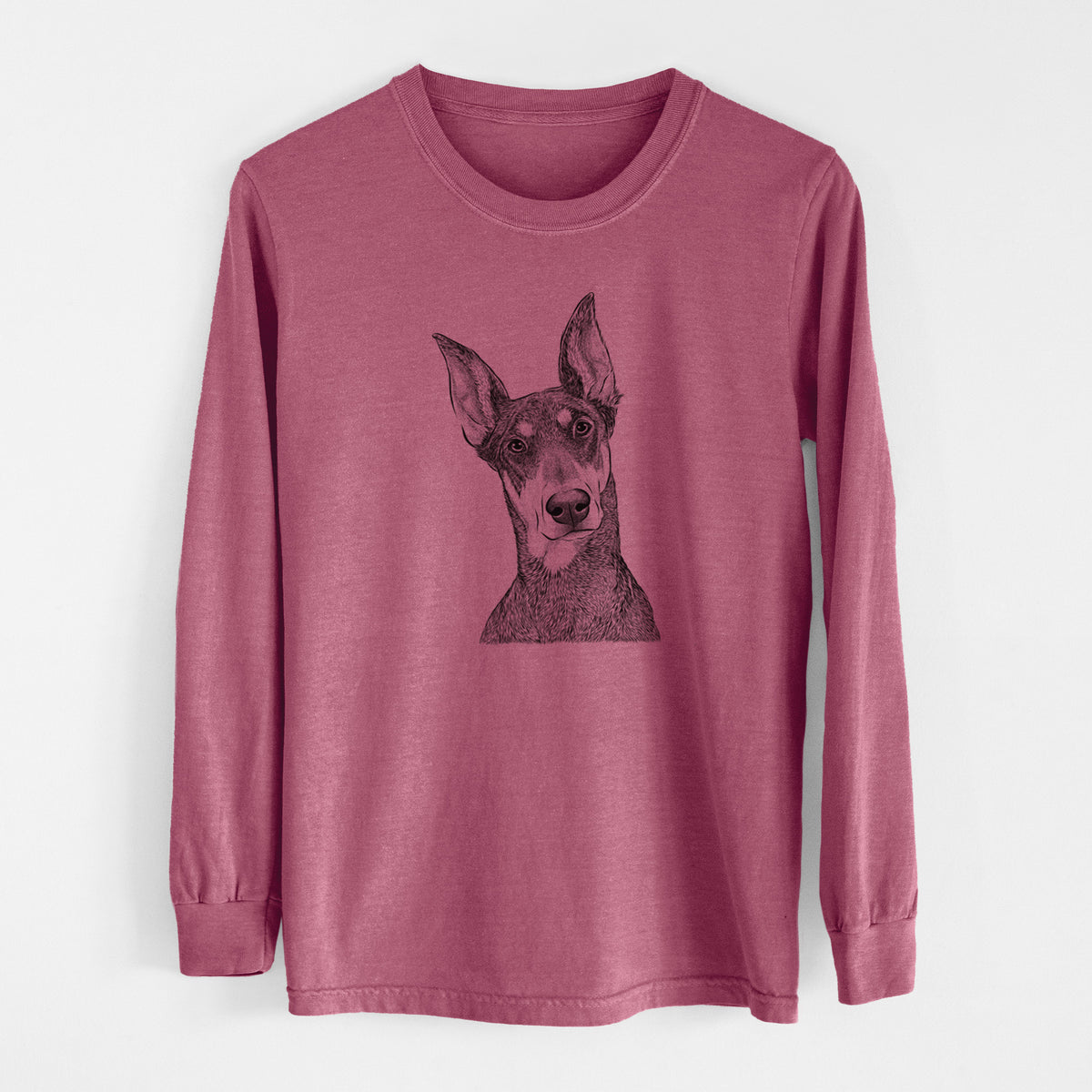 Bare Jenna the Doberman Pinscher - Men's Heavyweight 100% Cotton Long Sleeve