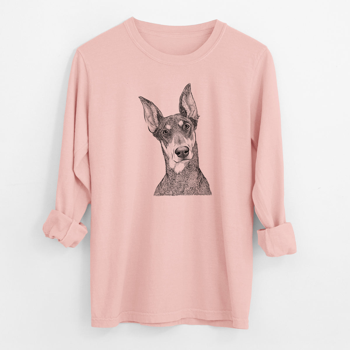 Bare Jenna the Doberman Pinscher - Men's Heavyweight 100% Cotton Long Sleeve
