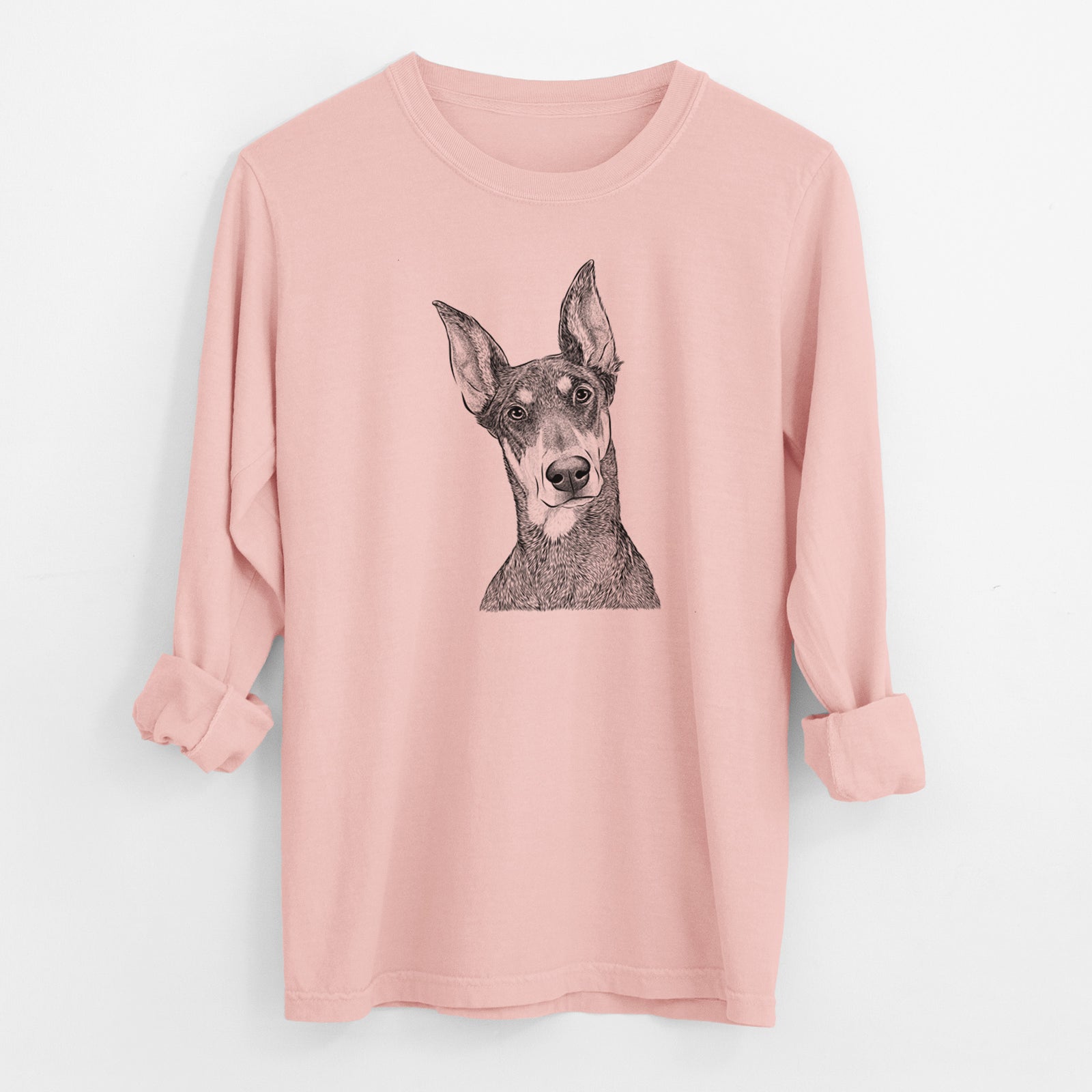 Bare Jenna the Doberman Pinscher - Men's Heavyweight 100% Cotton Long Sleeve