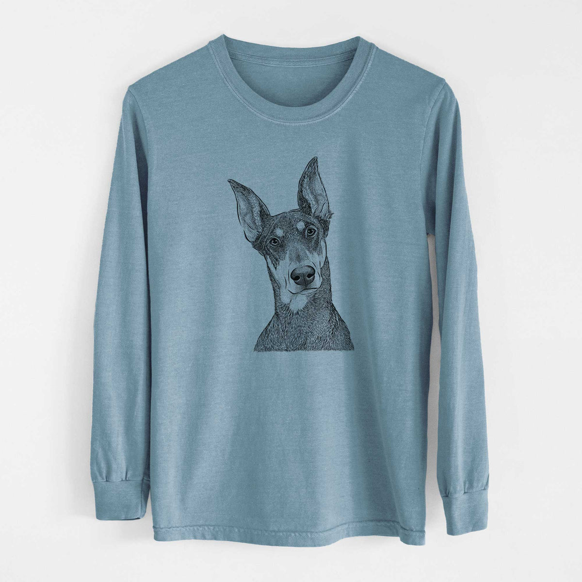 Bare Jenna the Doberman Pinscher - Men's Heavyweight 100% Cotton Long Sleeve