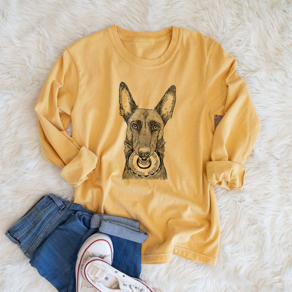 Bare Juno the Belgian Malinois - Men's Heavyweight 100% Cotton Long Sleeve