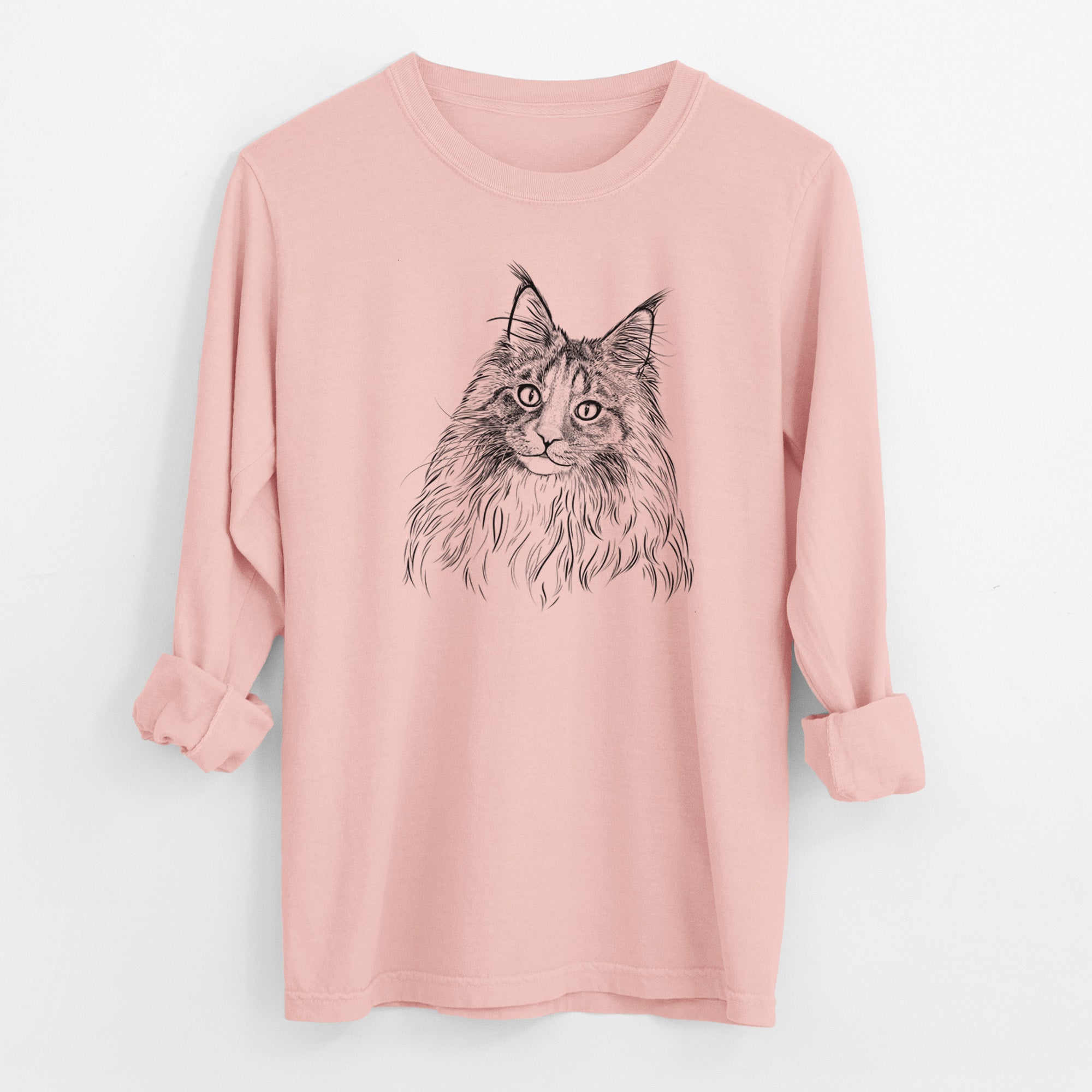 Bare Kiki the Maine Coon Cat - Men's Heavyweight 100% Cotton Long Sleeve