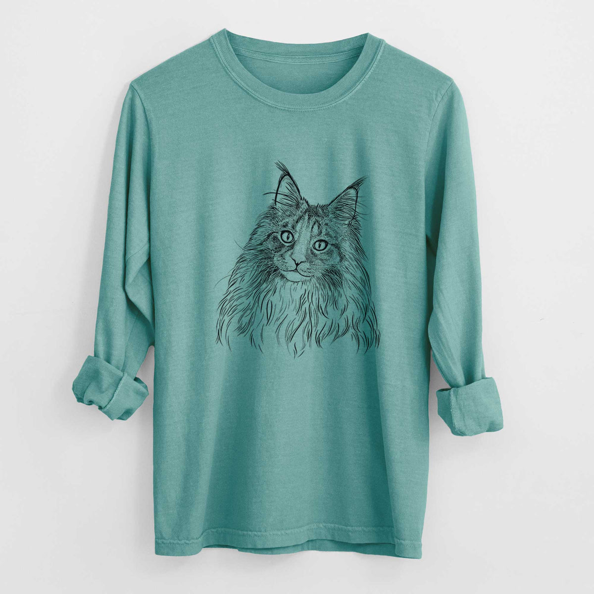 Bare Kiki the Maine Coon Cat - Men&#39;s Heavyweight 100% Cotton Long Sleeve