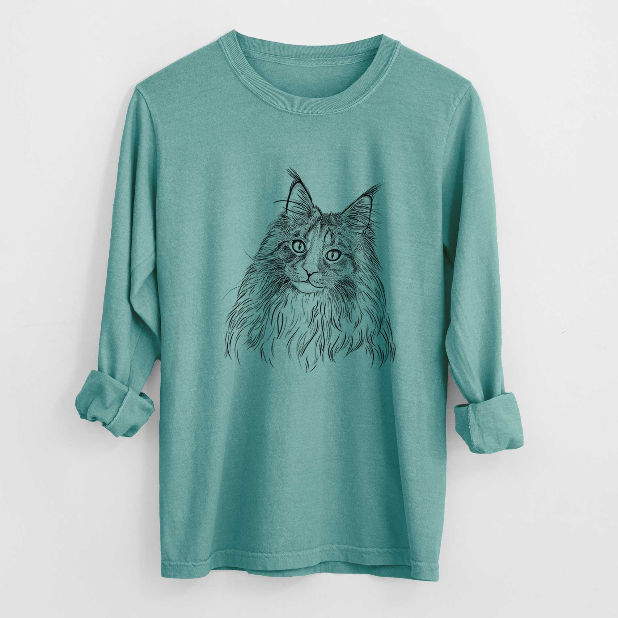 Bare Kiki the Maine Coon Cat - Men's Heavyweight 100% Cotton Long Sleeve