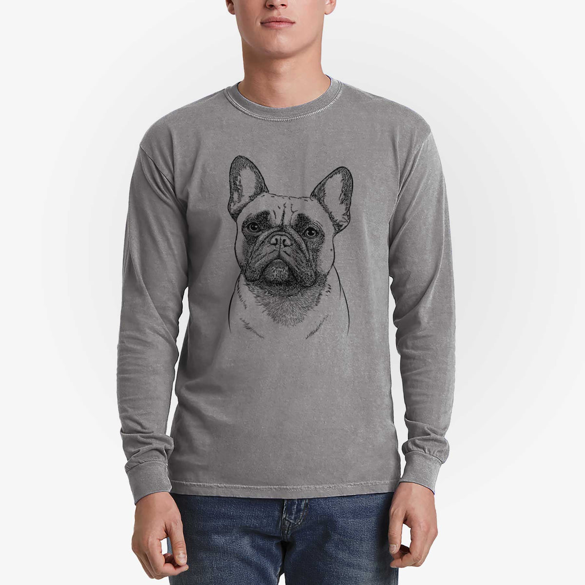 Bare Kingsleigh the French Bulldog - Men's Heavyweight 100% Cotton Long Sleeve