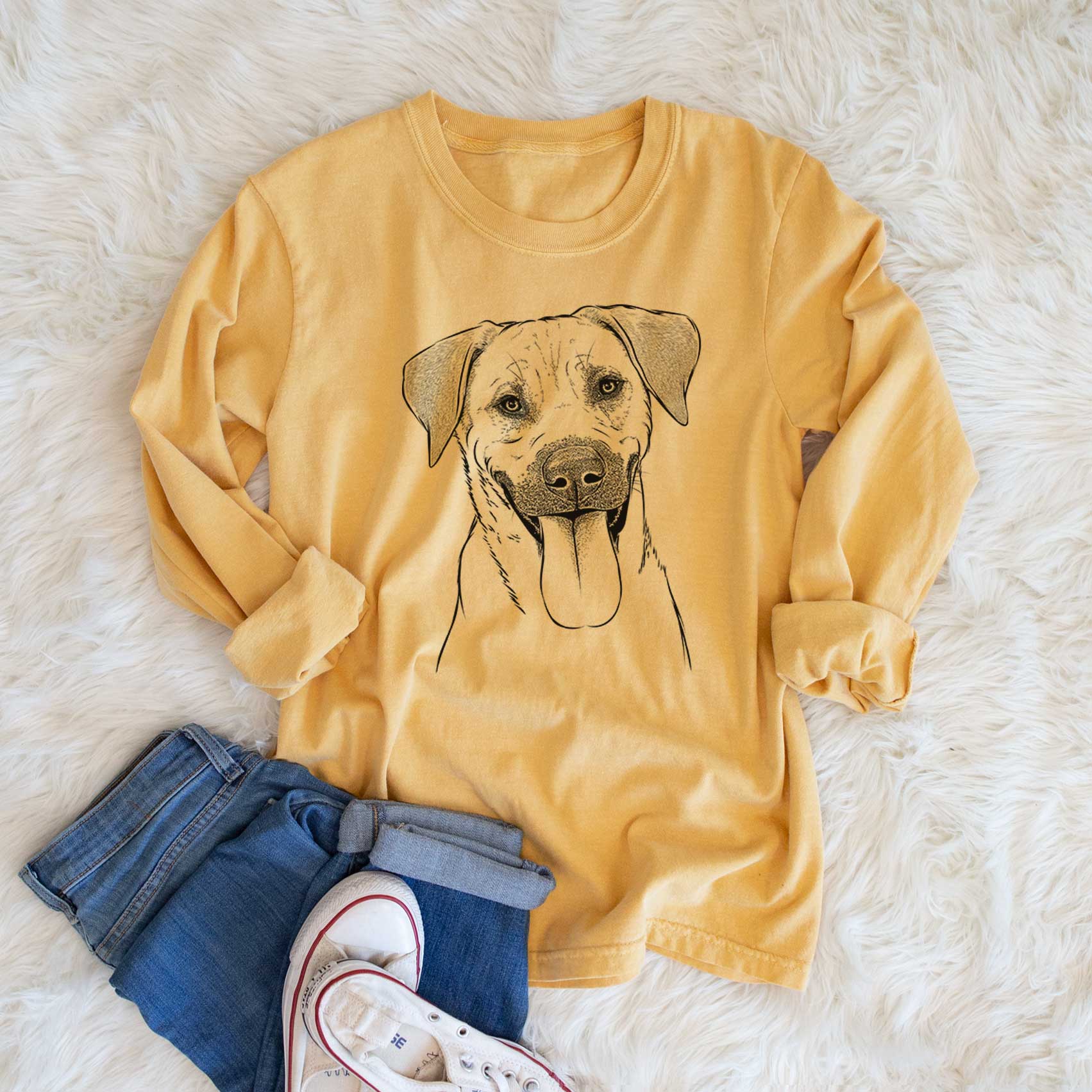 Bare Koda the Black Mouth Cur - Men's Heavyweight 100% Cotton Long Sleeve