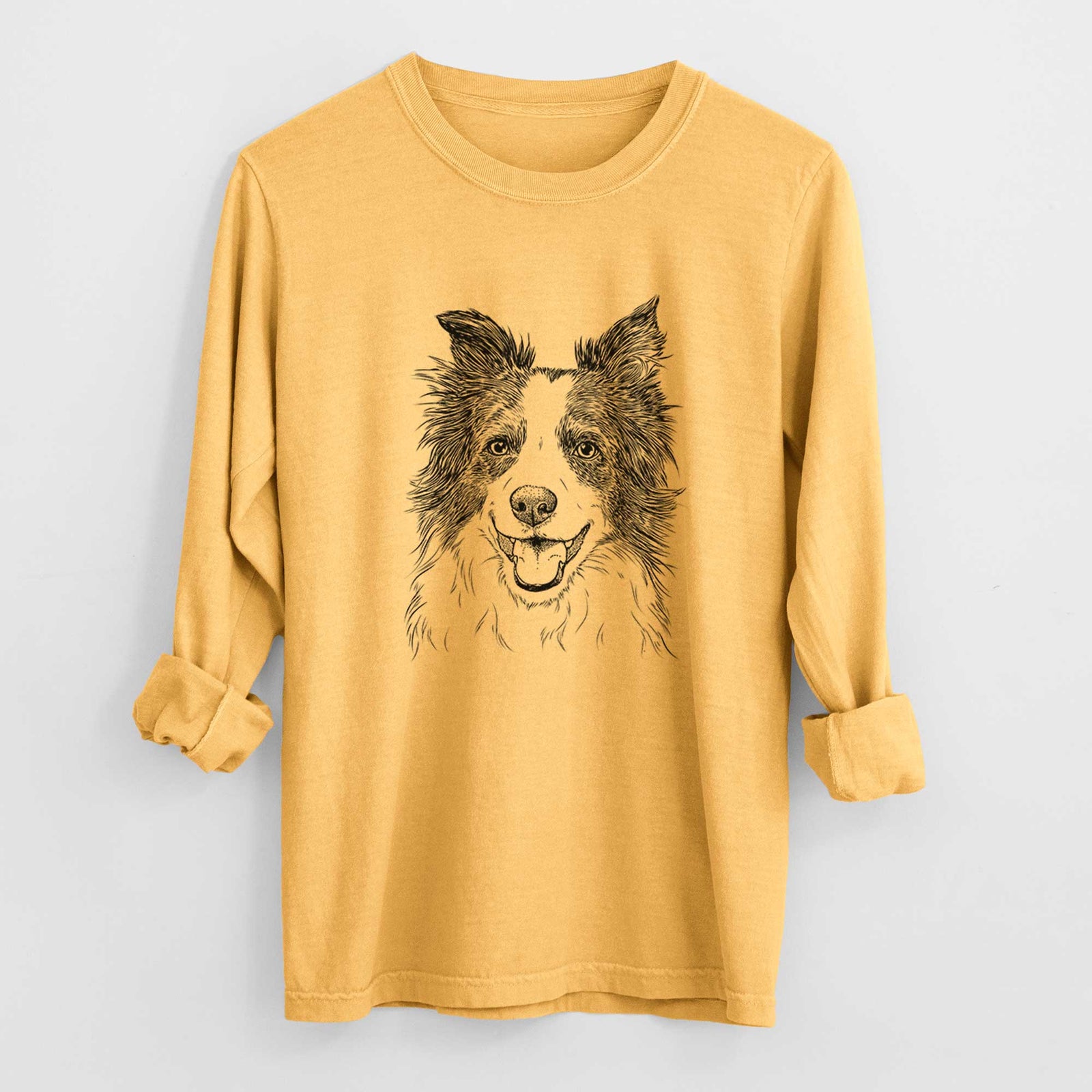 Bare Kylee the Border Collie - Men's Heavyweight 100% Cotton Long Sleeve