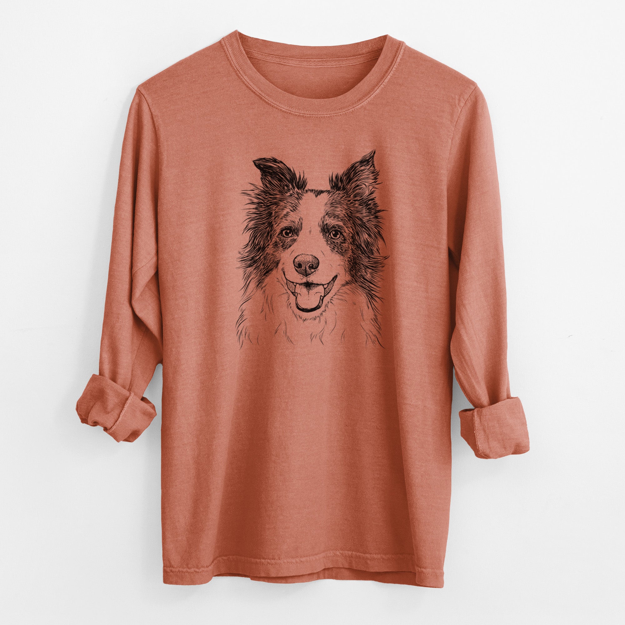 Bare Kylee the Border Collie - Men's Heavyweight 100% Cotton Long Sleeve