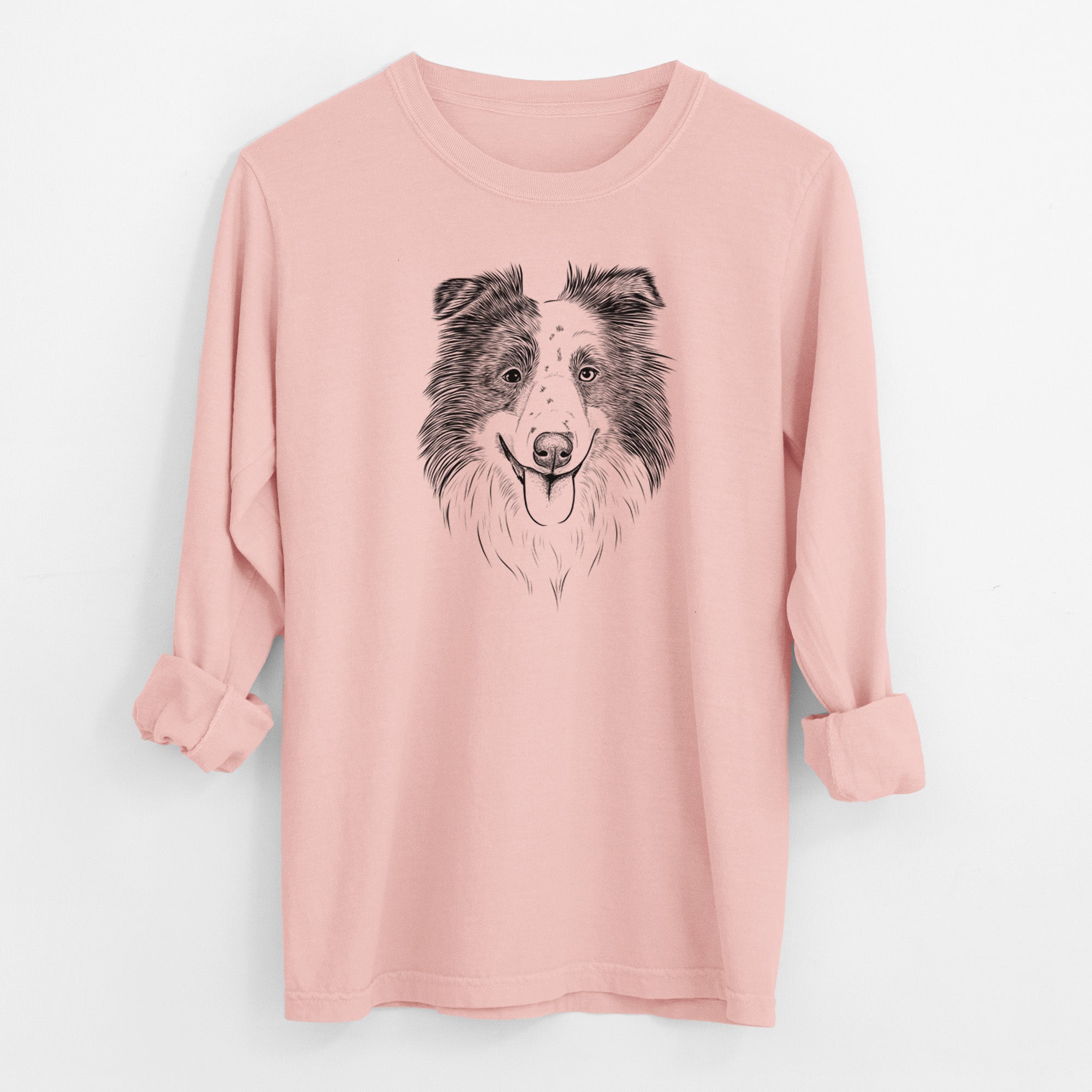 Bare Lady Bug the Border Collie - Men's Heavyweight 100% Cotton Long Sleeve