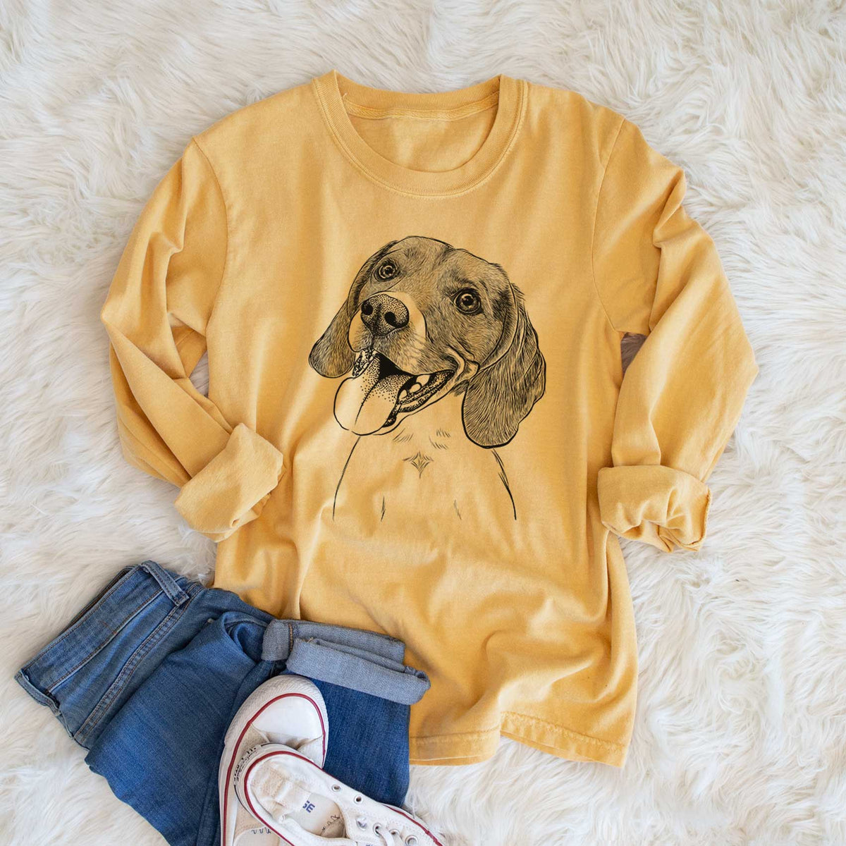 Bare Little Bandit the Beagle - Men's Heavyweight 100% Cotton Long Sleeve