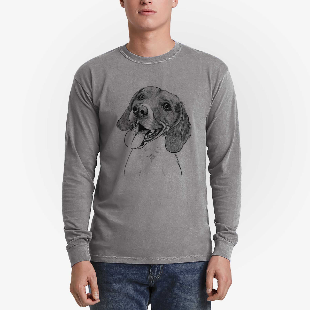 Bare Little Bandit the Beagle - Men's Heavyweight 100% Cotton Long Sleeve