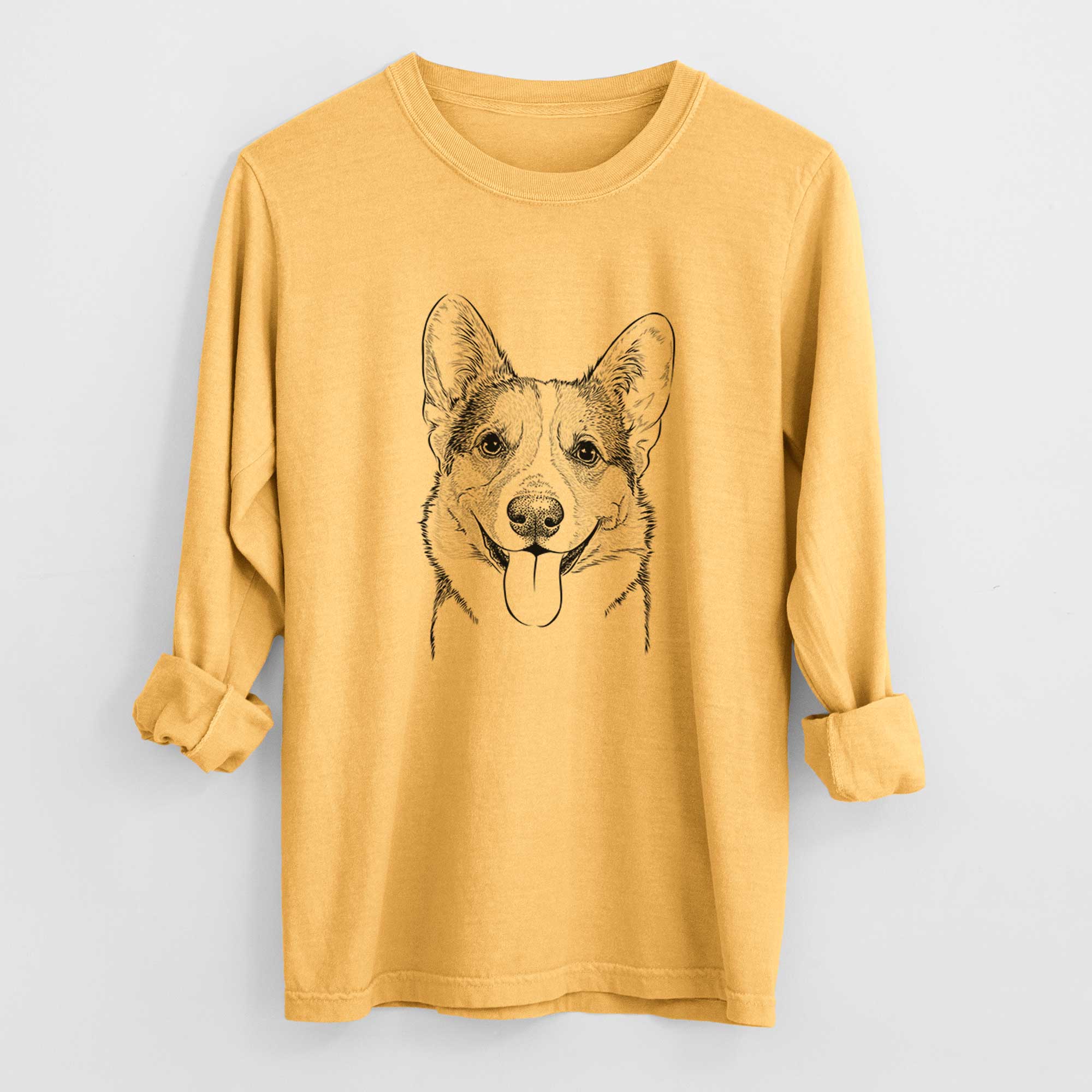 Bare Loki the Corgi - Men's Heavyweight 100% Cotton Long Sleeve