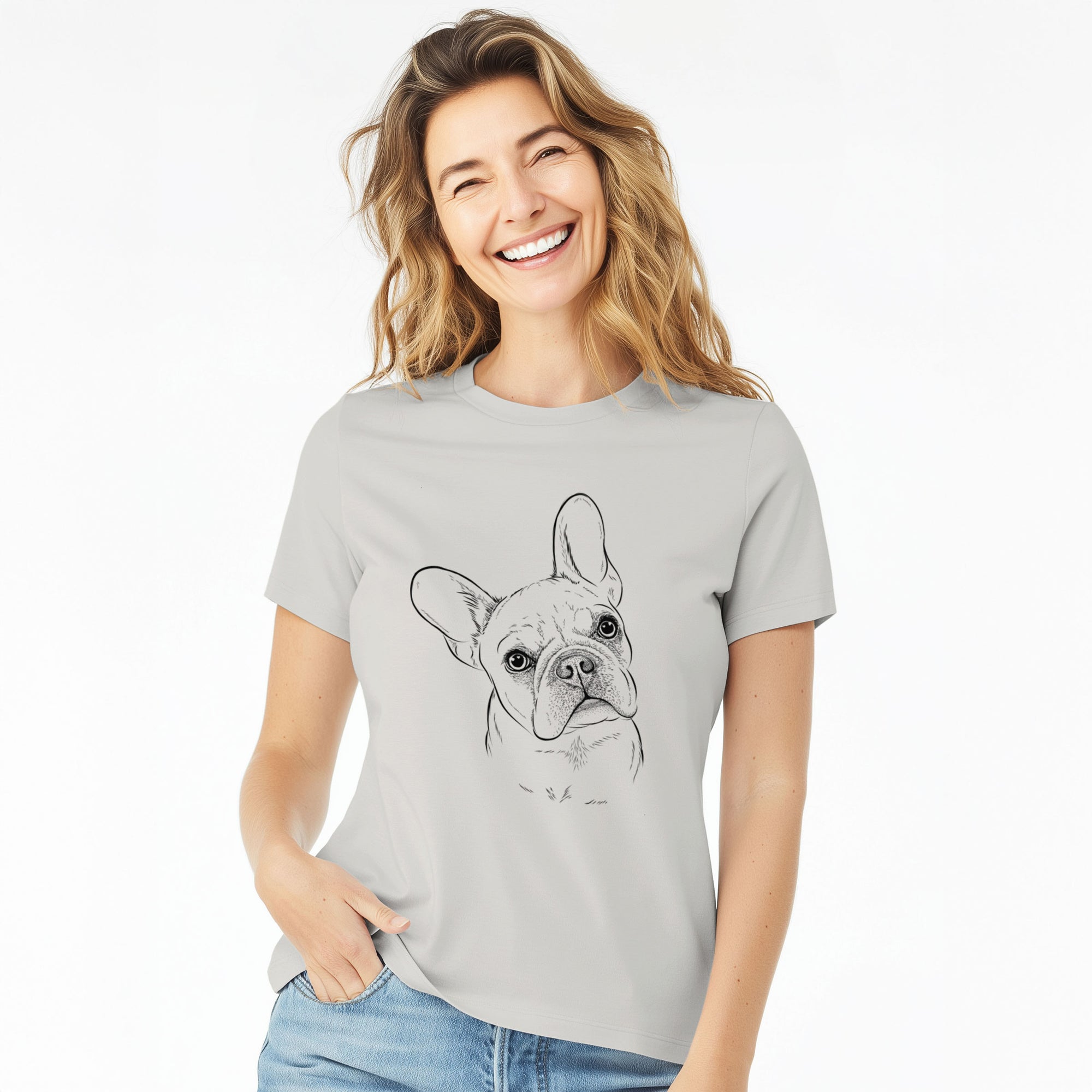 Bare Loki the French Bulldog - Women's Lightweight Relaxed Fit 100% Cotton Crewneck