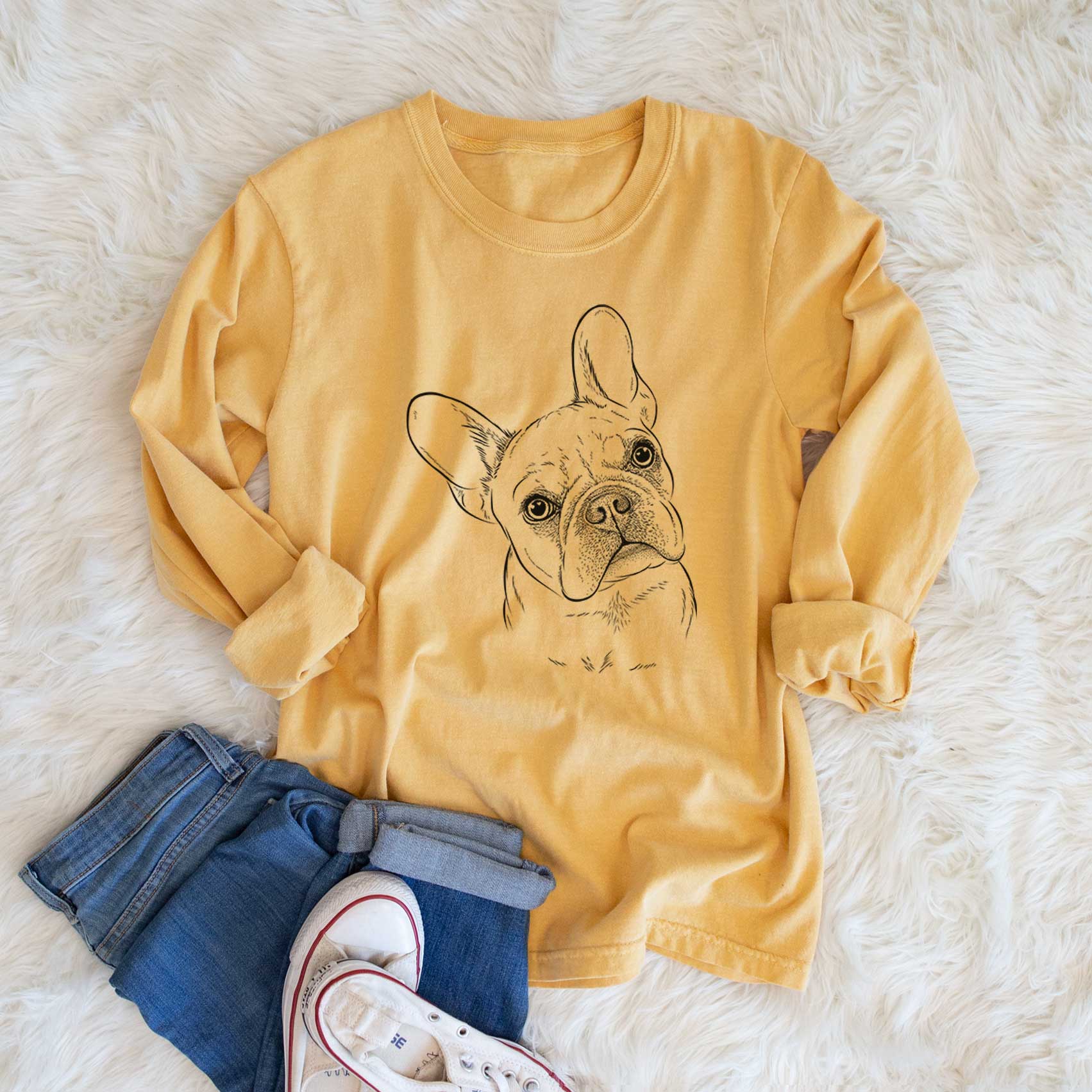 Bare Loki the French Bulldog - Men's Heavyweight 100% Cotton Long Sleeve