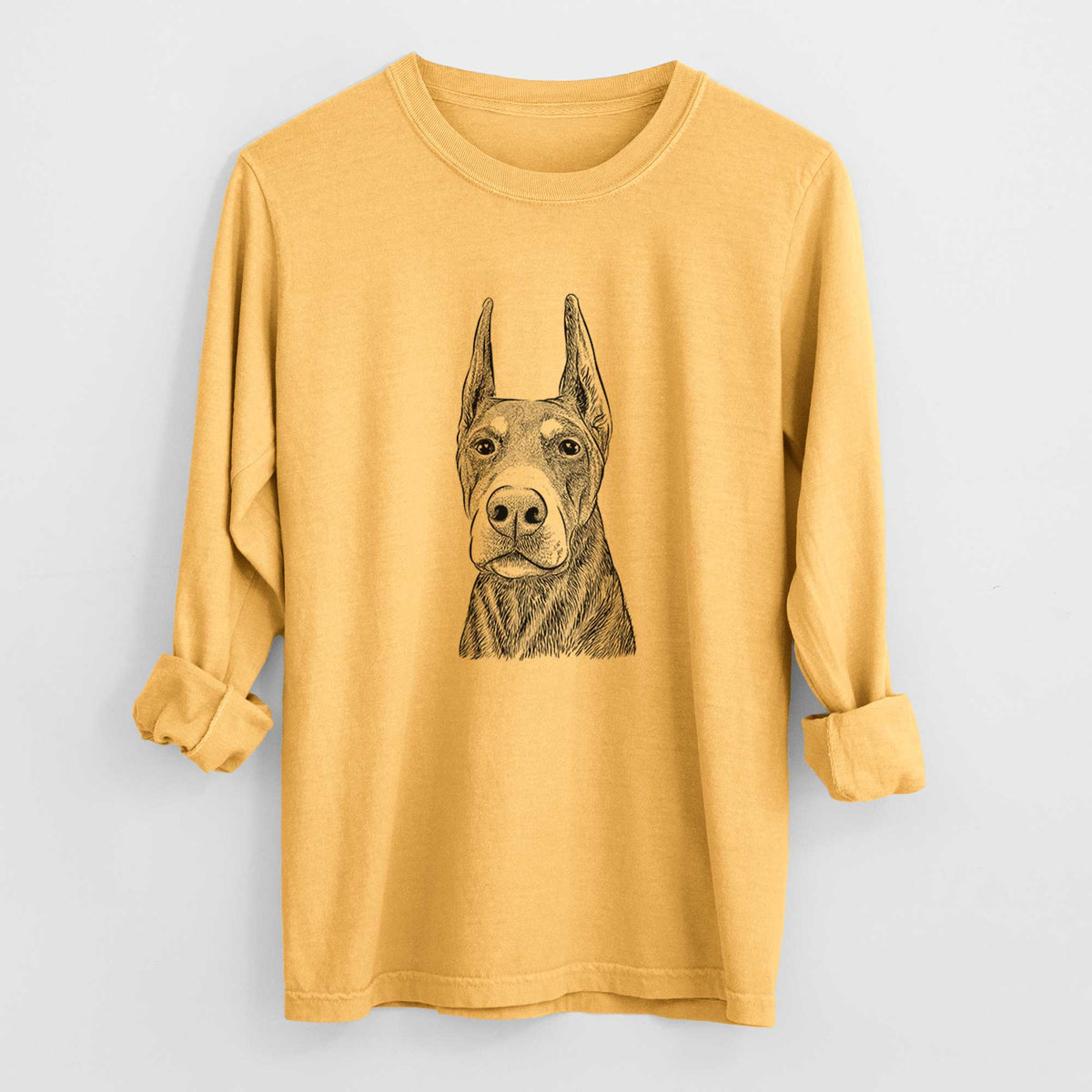 Bare Luna the Doberman Pinscher - Men's Heavyweight 100% Cotton Long Sleeve