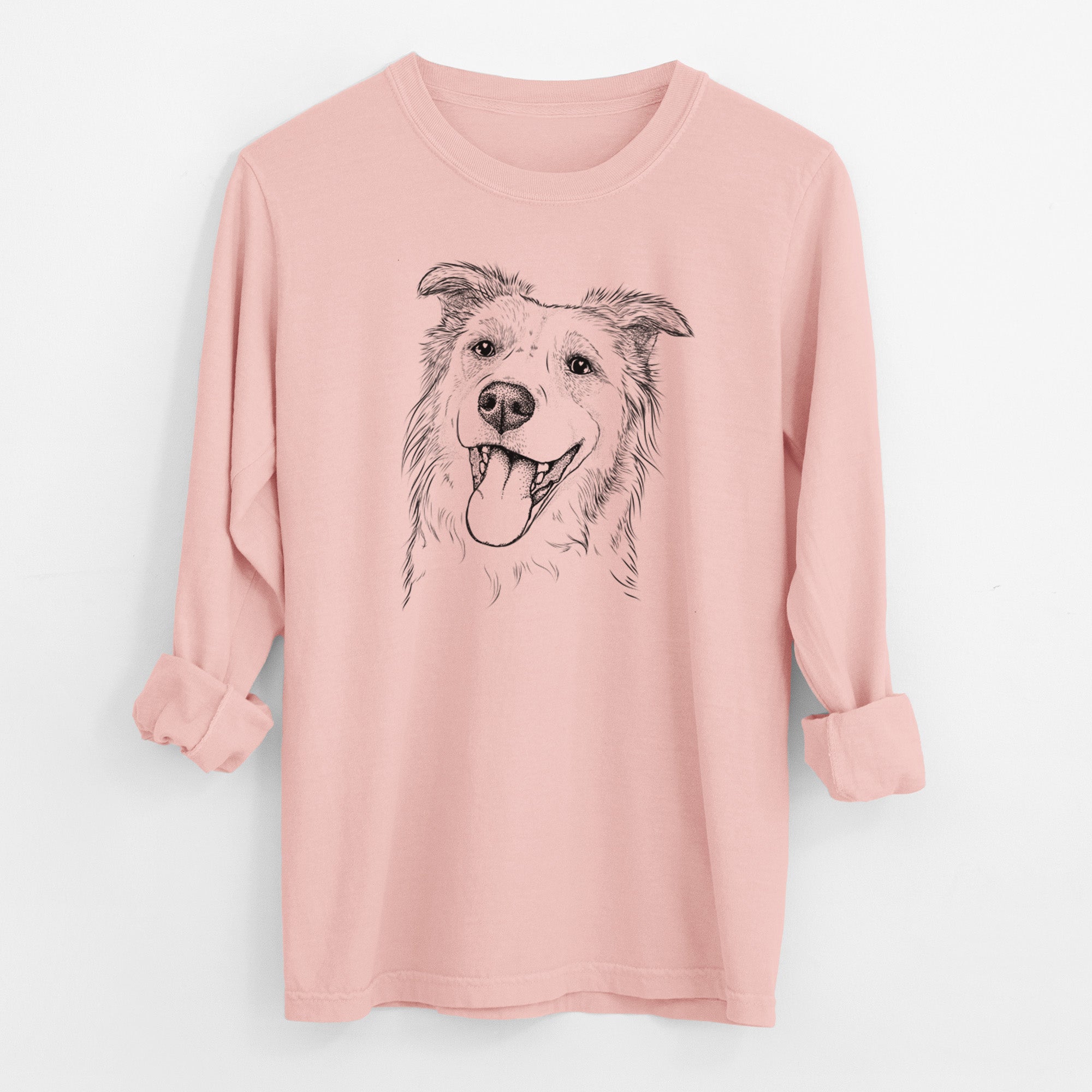 Bare Macaroni the Border Collie - Men's Heavyweight 100% Cotton Long Sleeve