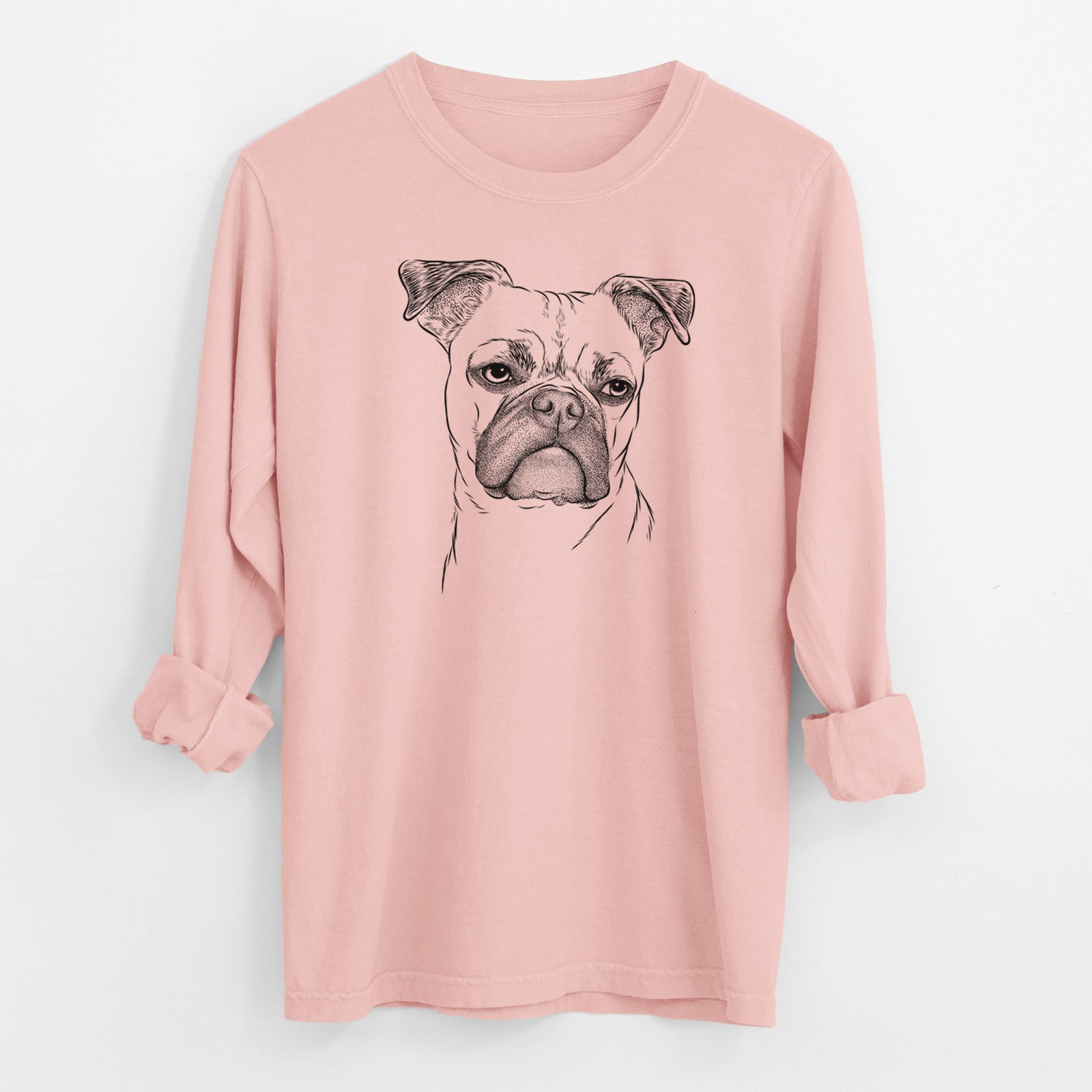Bare Mack the Bugg (Boston Terrier/Pug) - Men's Heavyweight 100% Cotton Long Sleeve
