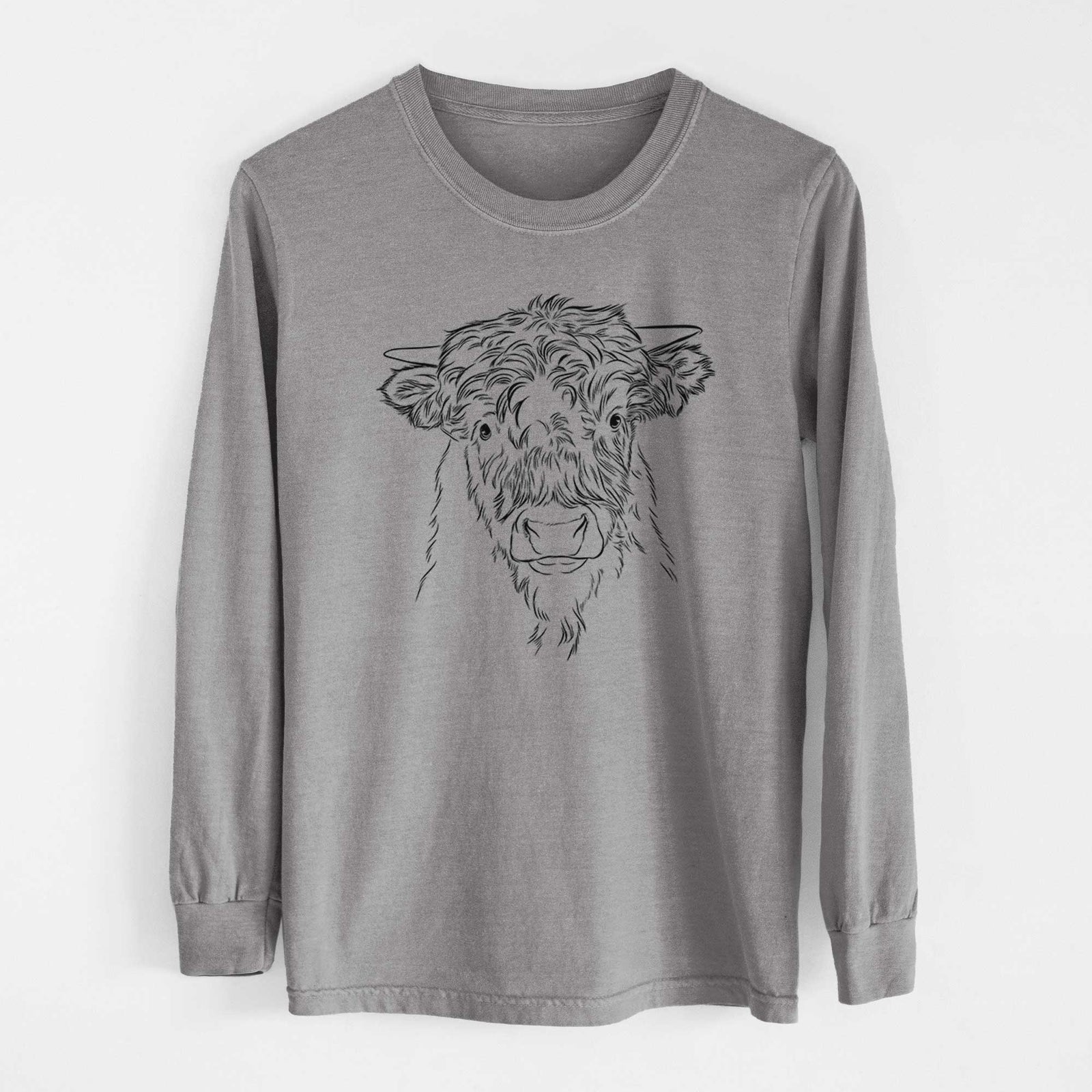 Bare Mack the Scottish Highland Cow - Men's Heavyweight 100% Cotton Long Sleeve