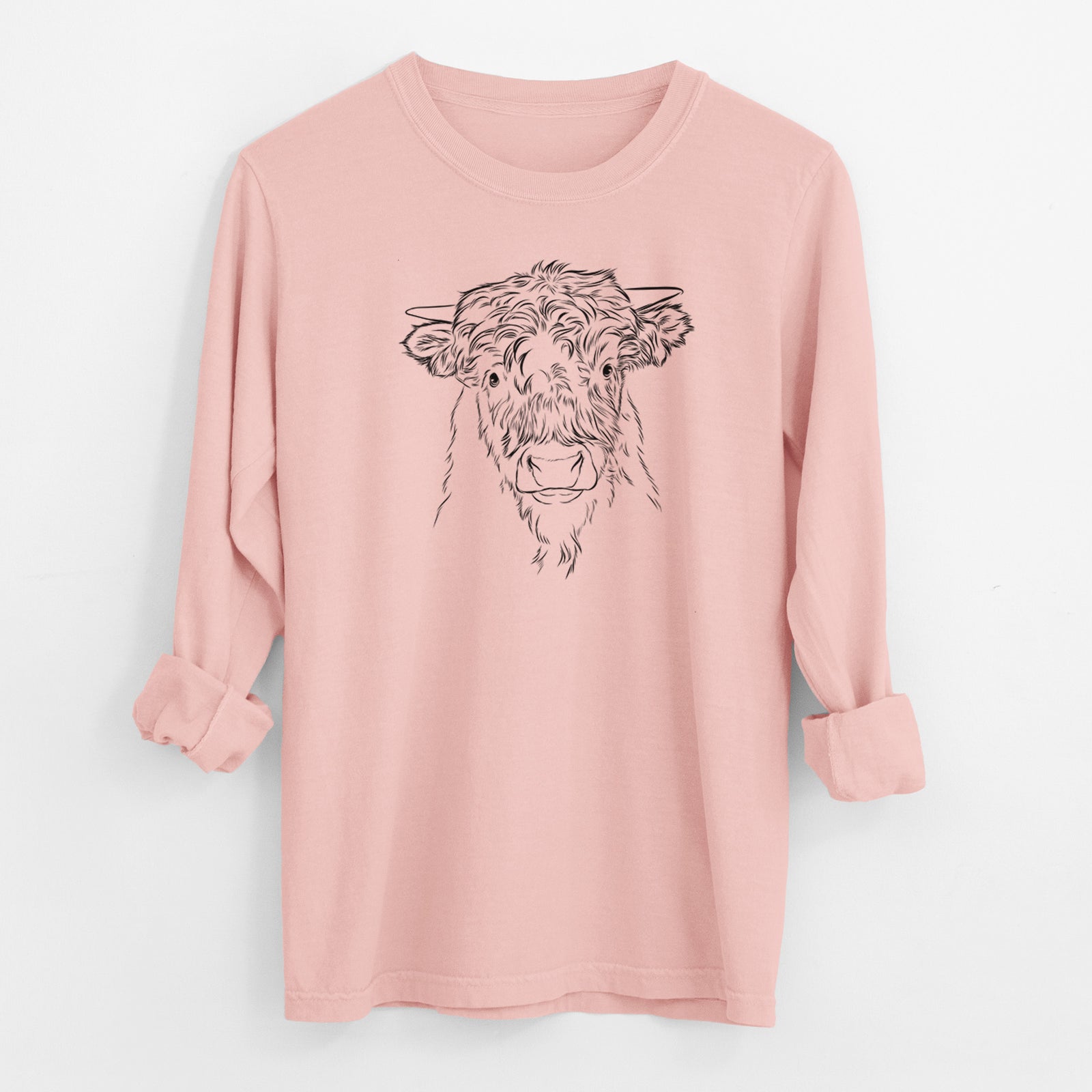 Bare Mack the Scottish Highland Cow - Men's Heavyweight 100% Cotton Long Sleeve