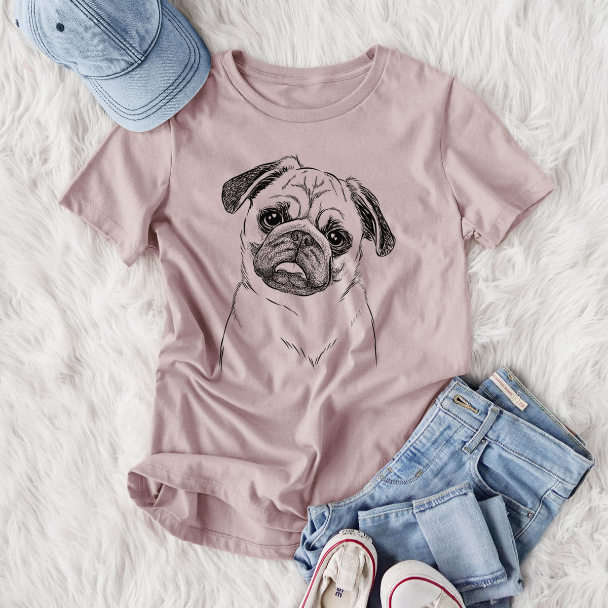 Bare Macy the Pug - Women's Lightweight Relaxed Fit 100% Cotton Crewneck
