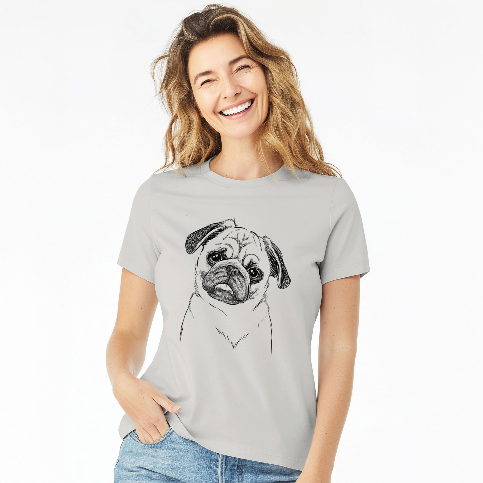 Bare Macy the Pug - Women's Lightweight Relaxed Fit 100% Cotton Crewneck
