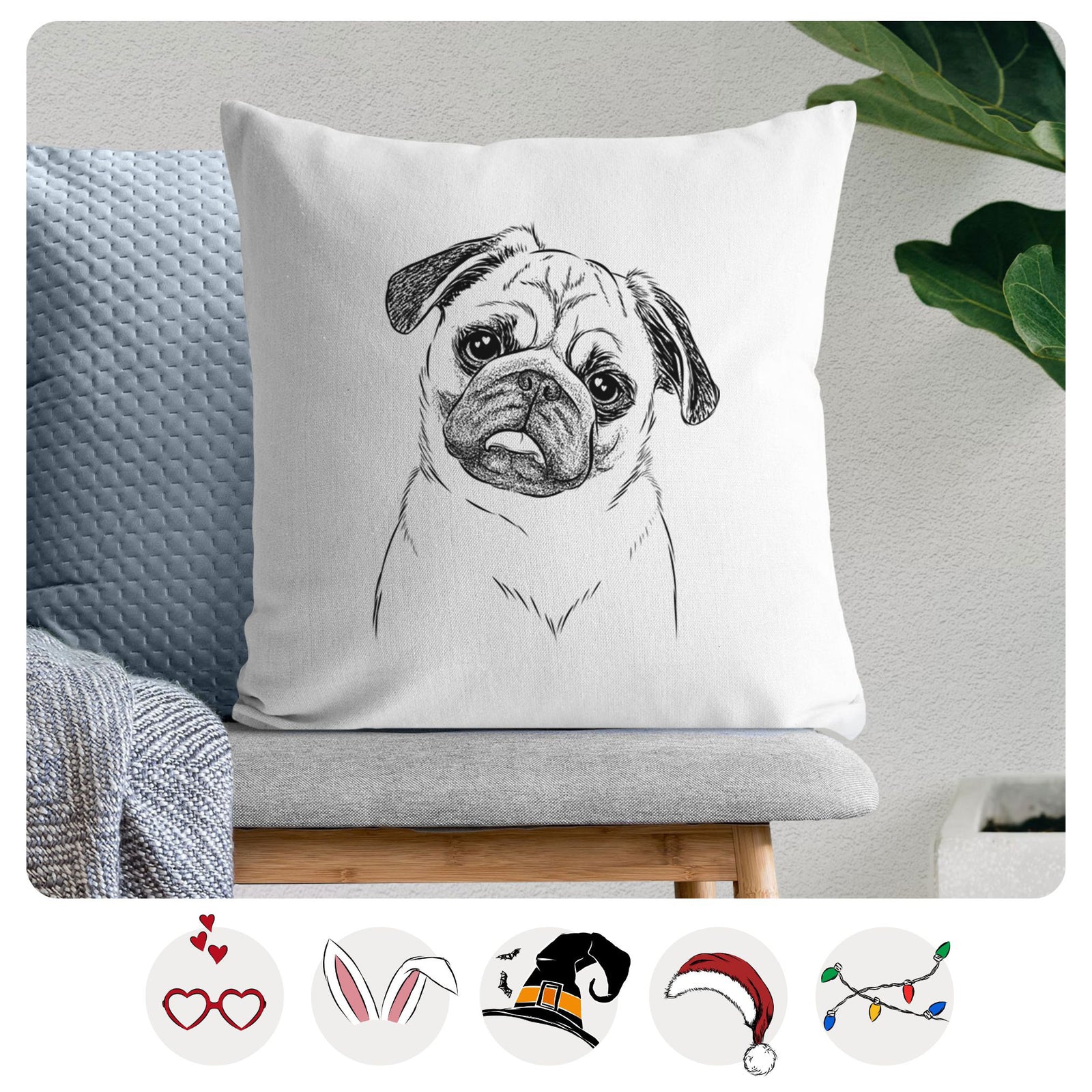 Macy the Pug - Throw Pillow Cover